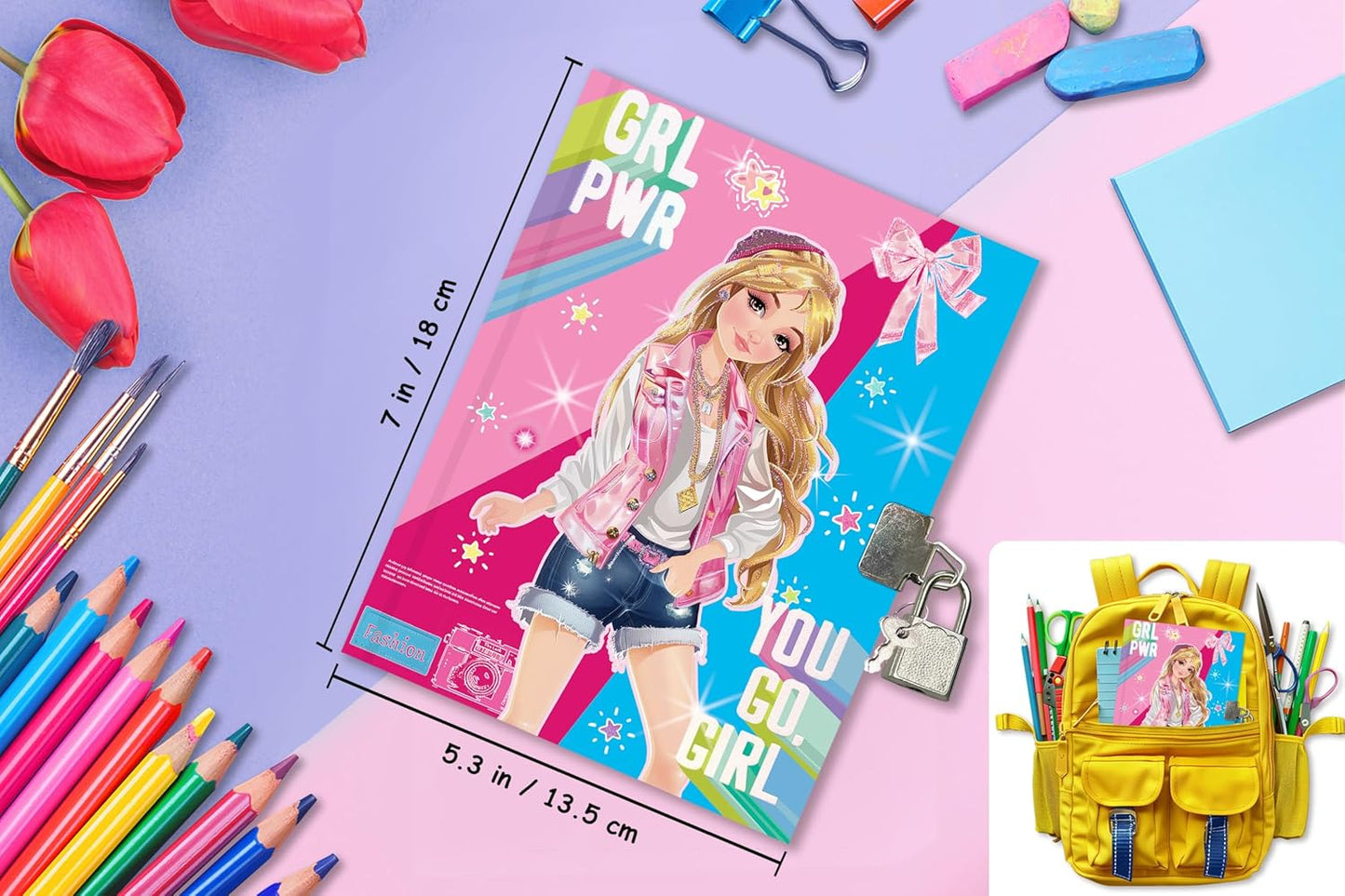 Girls Diary with Lock for Kids, 7x5.25 Inches 160 Lined Pages Secret Pink Girly Notebook for Girls Journal with Lock for Kids Pre School Writing Drawing Cute Girls Gifts for Birthday