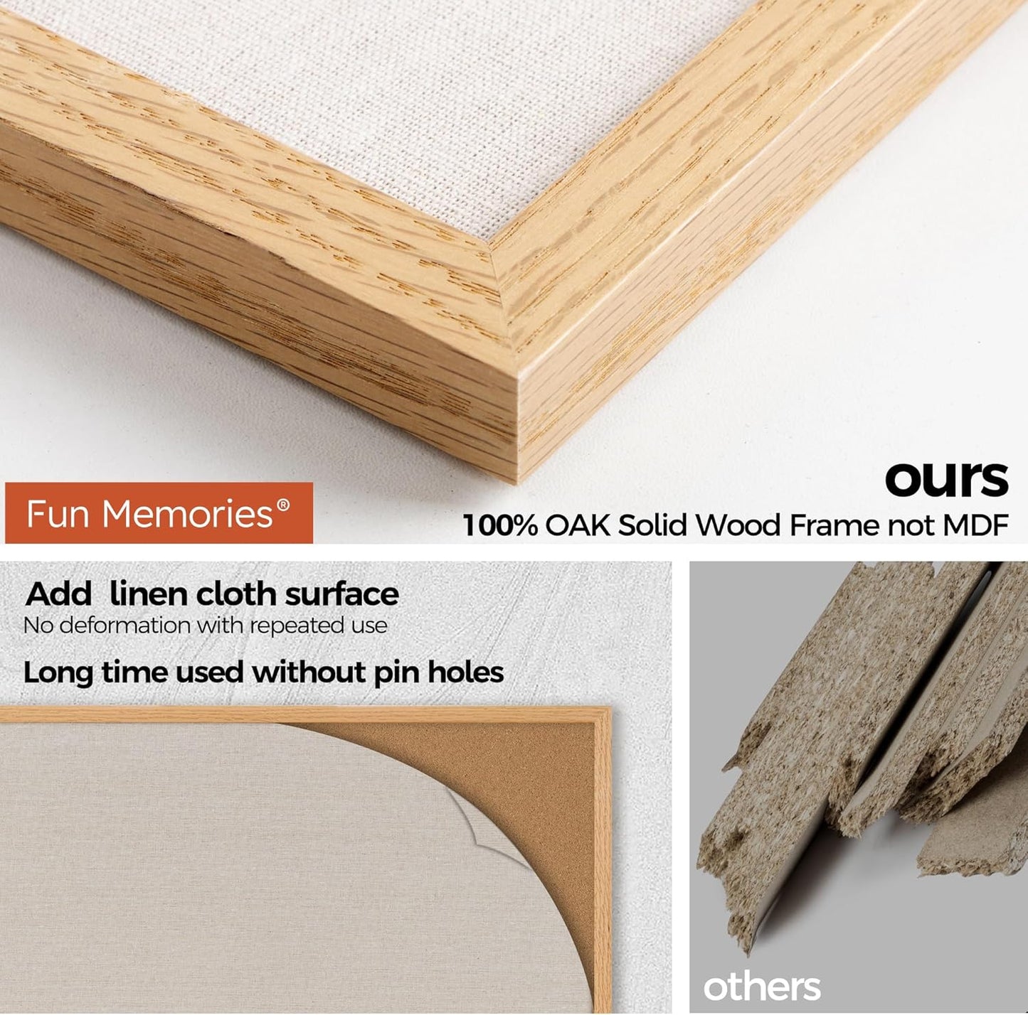 Fun Memories Cork Board Bulletin Board for Office, 20" x 30" Oak Wooden Framed Corkboard, Wall Mounted Notice Pin Board for School Home & Office, Natural Wood