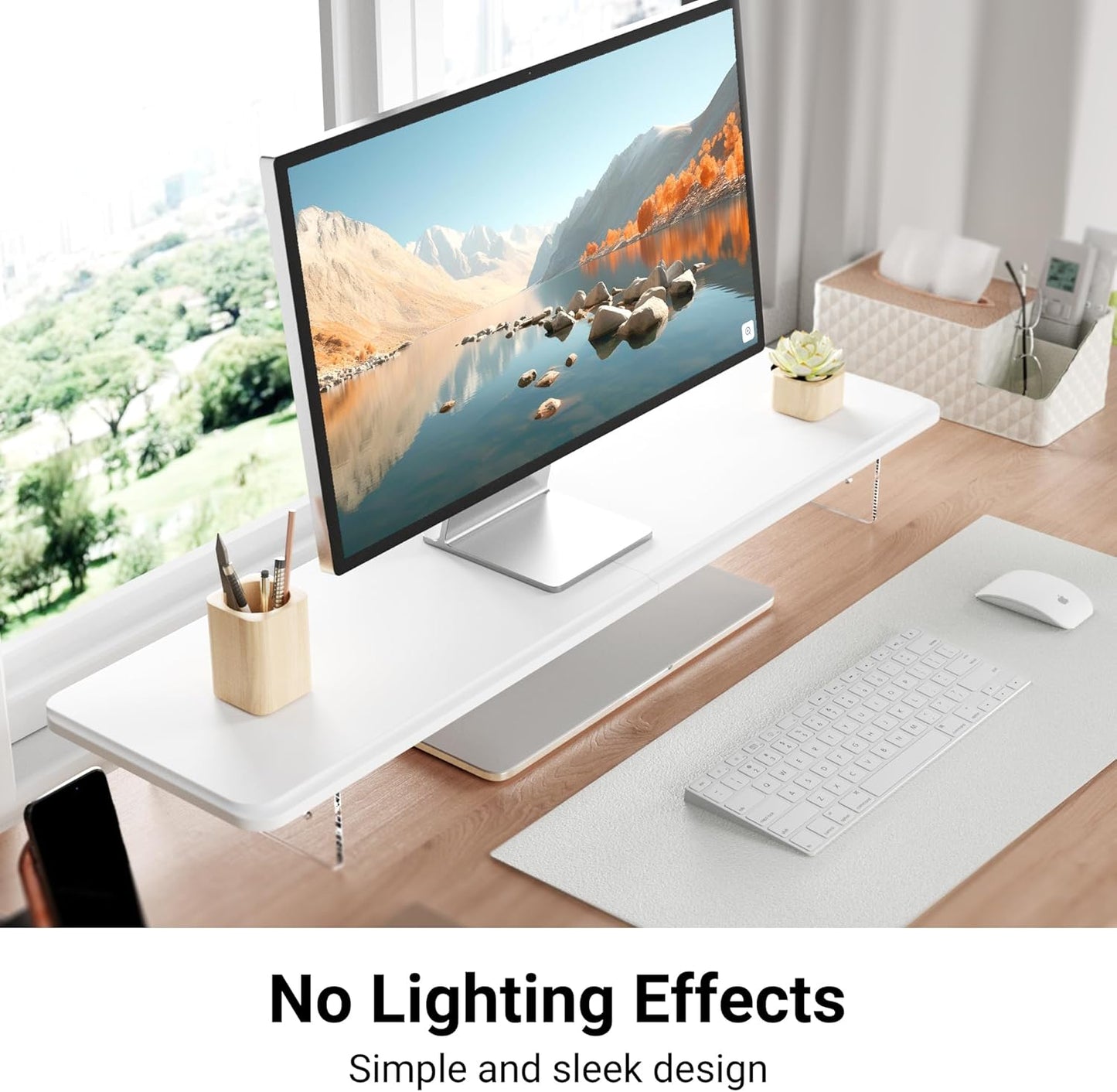 Monitor Stand Riser,31.5-Inch LED Light Wood Computer Monitor Stand with Adjustable Acrylic Legs,Desk Accessories Desktop Organizer Stand for Computer,Laptop,Printer,PC TV Screen Riser，White