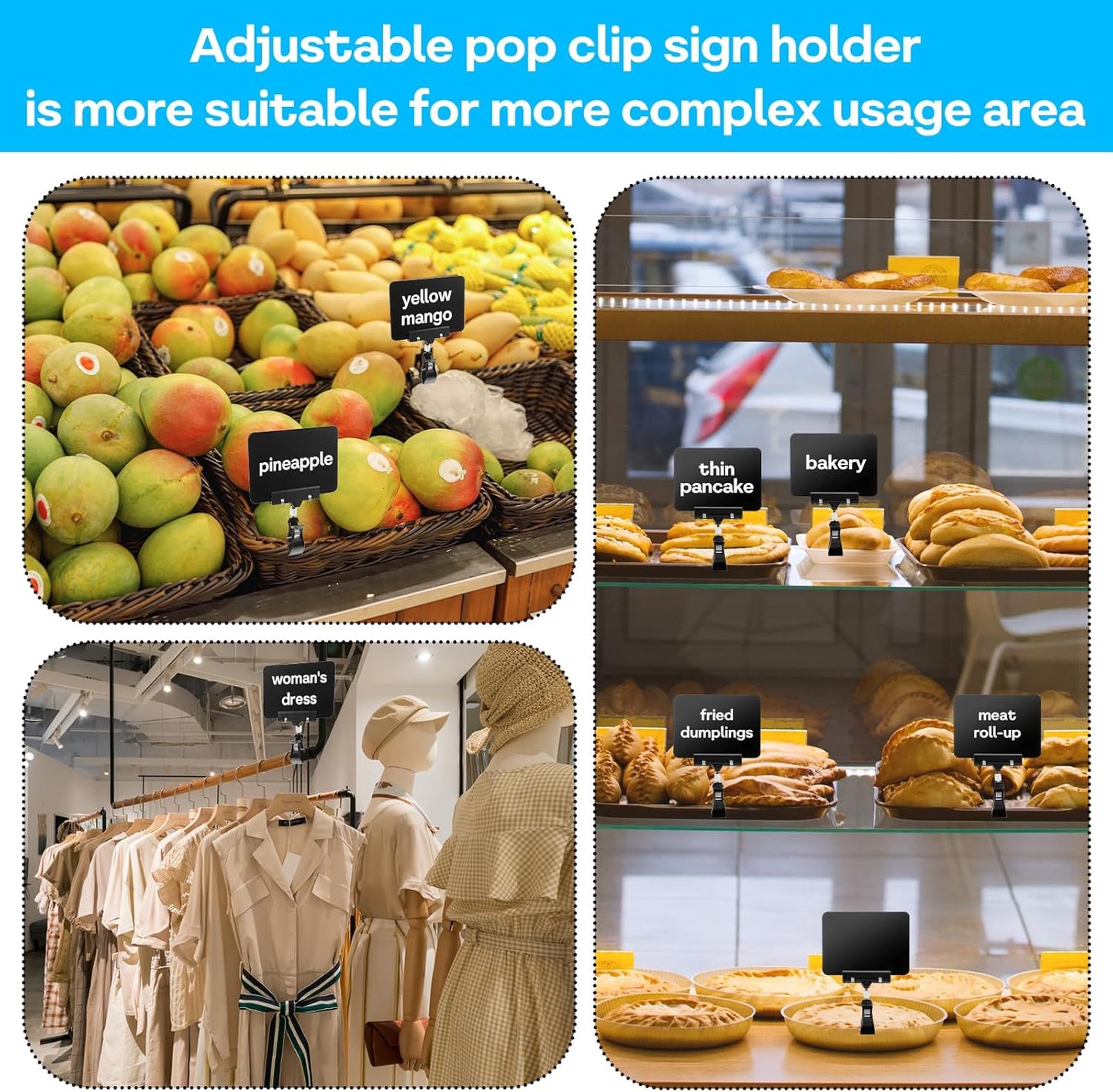 15Pcs Mini Plastic Chalkboard Sign with Clip, Double Head Sale Signs for Retail Store, Rotatable Price Display Sign Clips Black Clip On Sign Holder for Stores Business Exhibition Supermarkets
