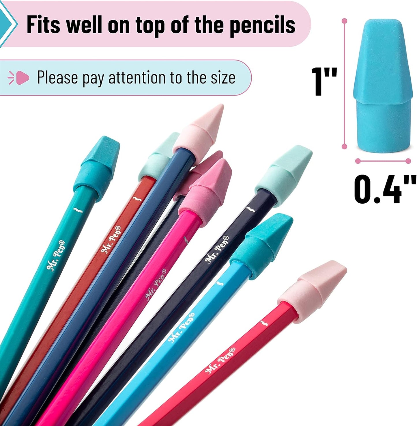 Mr. Pen- Pencil Erasers Toppers, 1000 Pack, Colorful, Latex Free, No Smudge, Mr Pen Erasers for Pencils