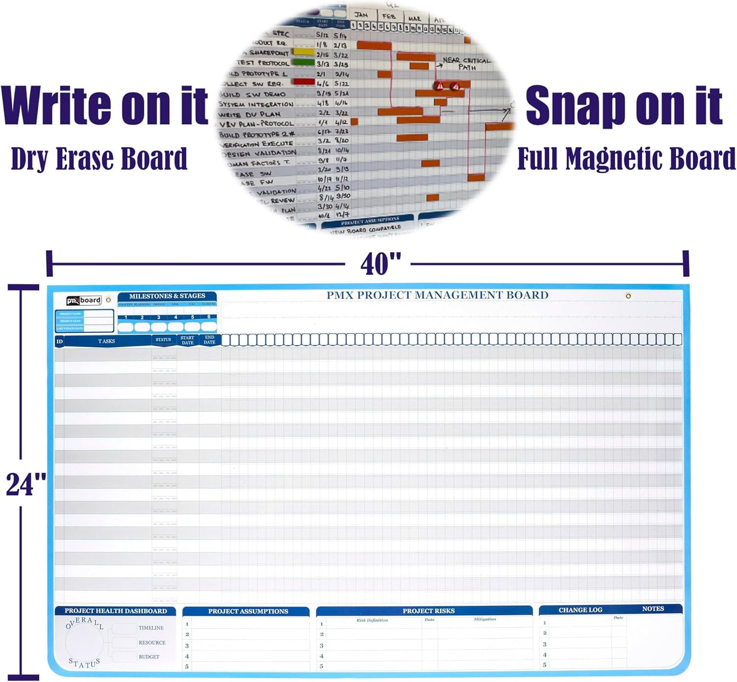 PMXBoard Gantt Chart Whiteboard Kit | 668 Magnets | Visualize Timelines, Risks & Critical Path | Ultimate Management White Board for Project Management
