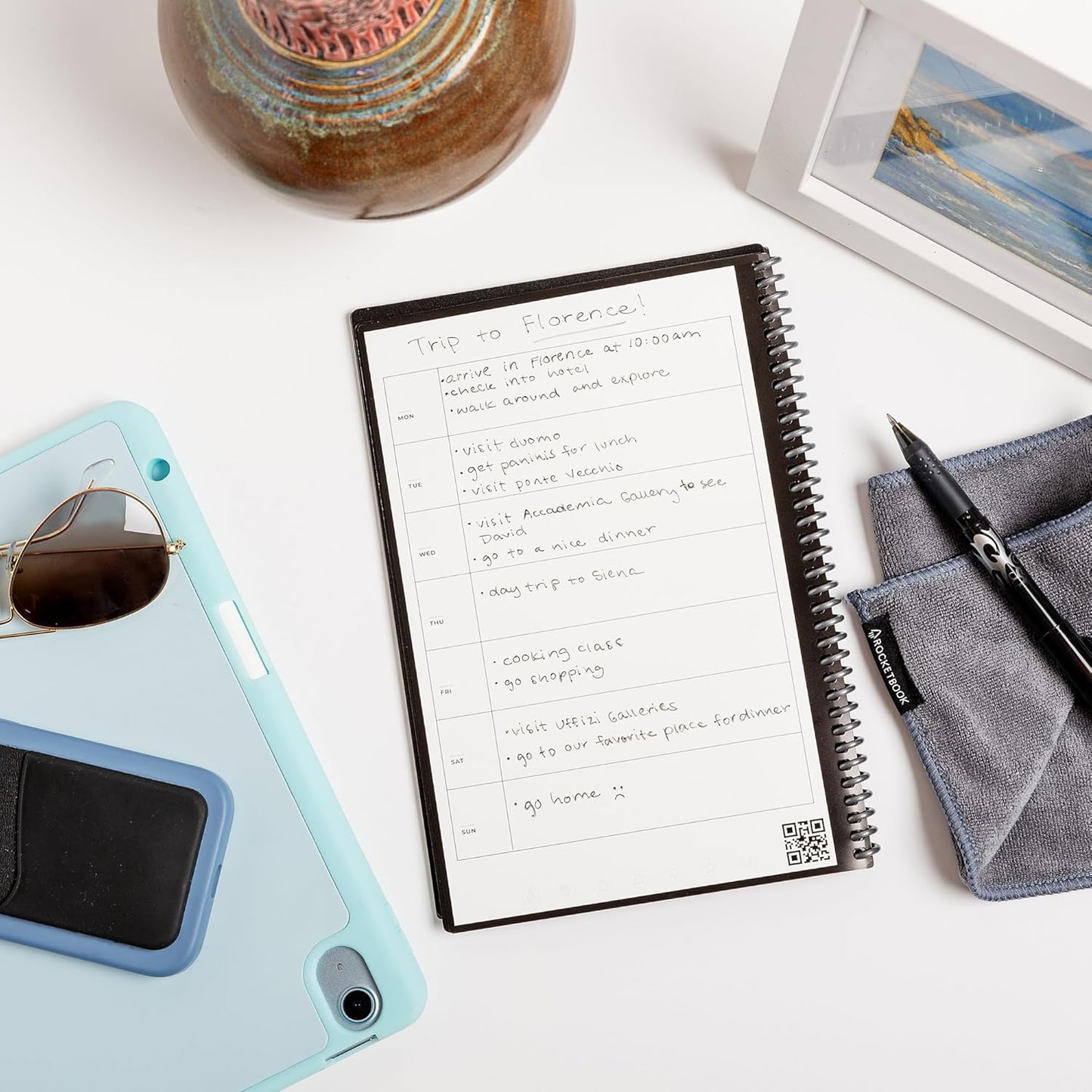 Rocketbook Fusion Reusable Undated Productivity Planner, Executive Size 6x8.8, Navy Blue - Goals, Monthly and Weekly Calendar, Daily To-do List, Lined and Dotted Notes Pages