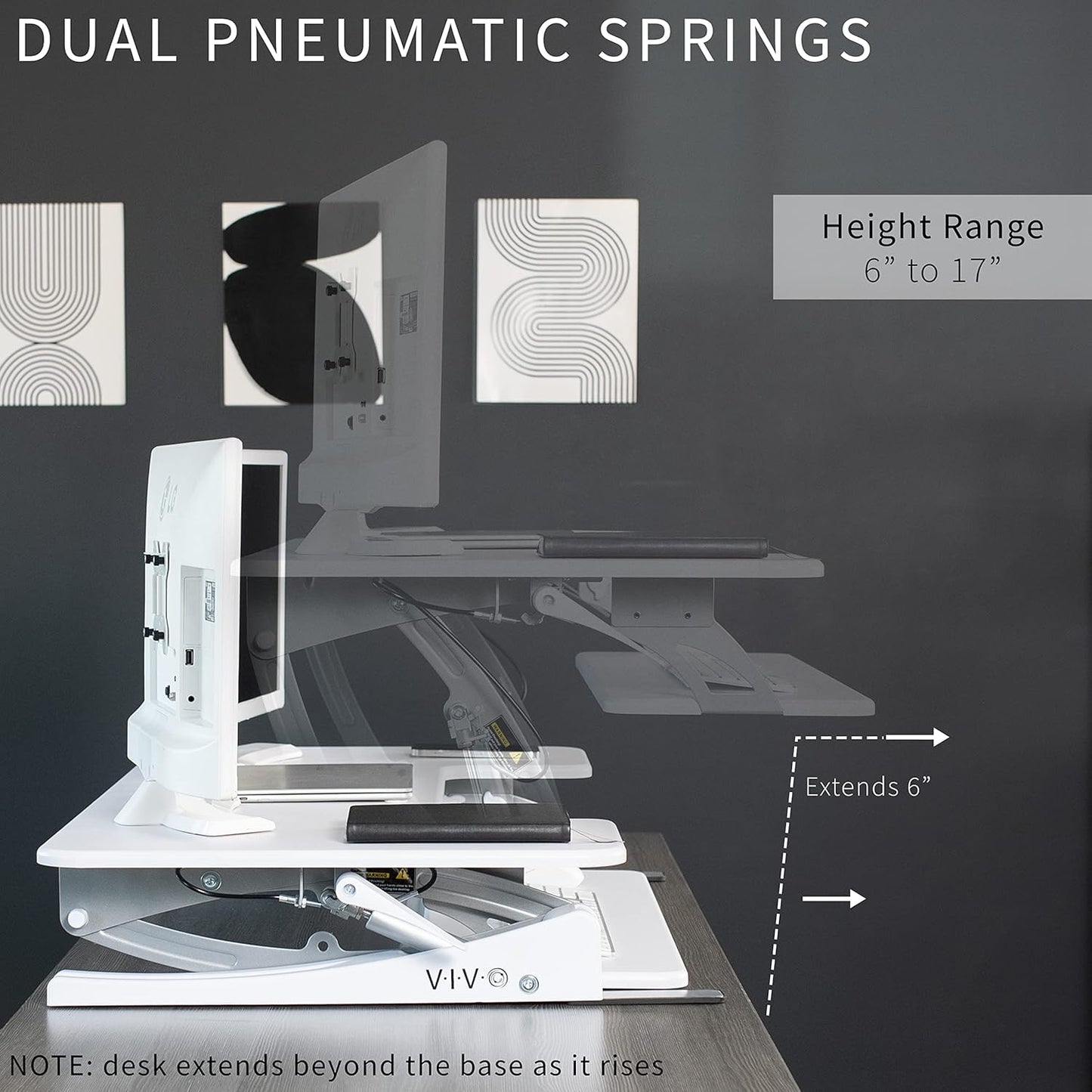 VIVO 42 inch Height Adjustable Stand Up Desk Converter, V Series, Quick Sit to Stand Tabletop Dual Monitor Riser Workstation, White, DESK-V000VLW