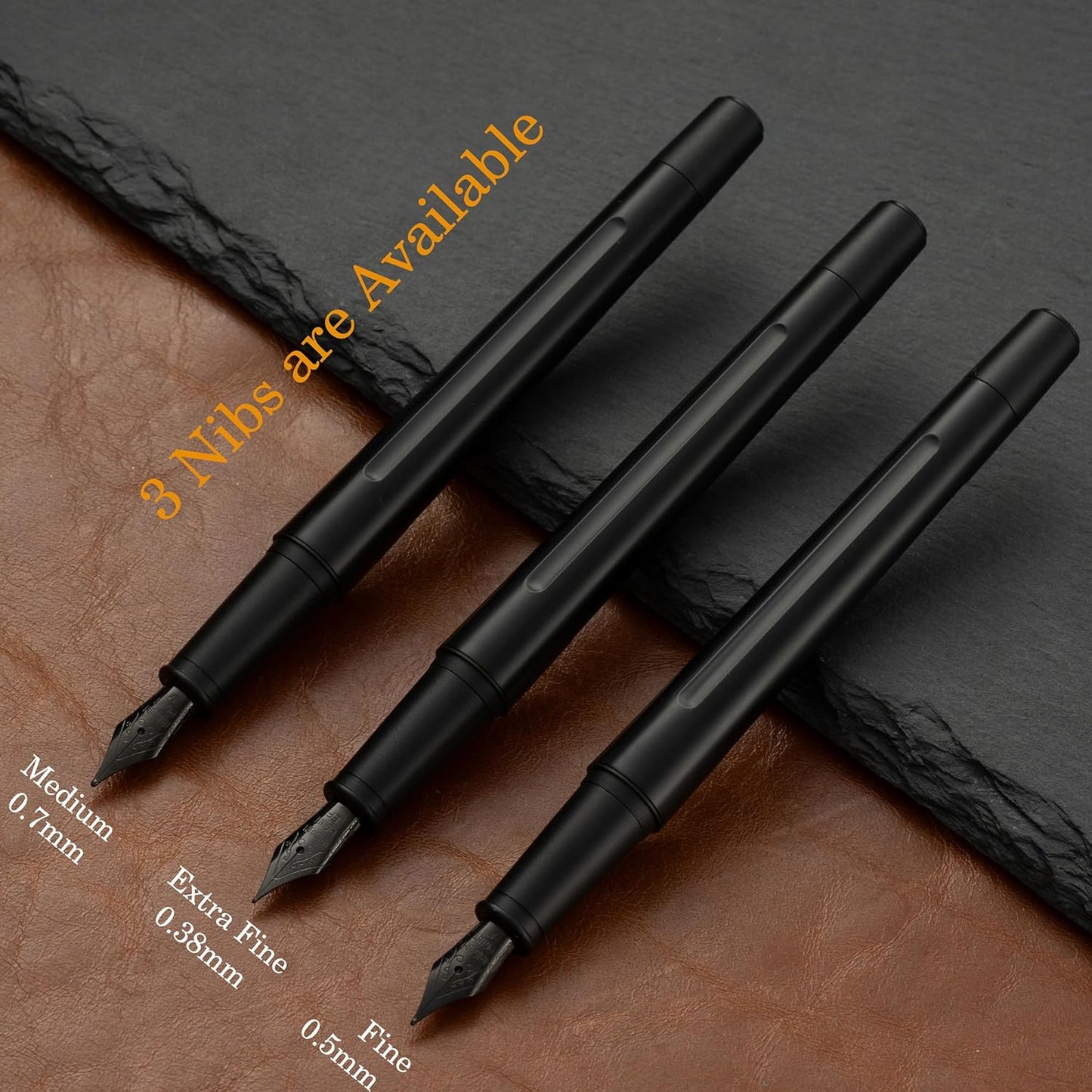 Luxury Matte Black Forest Fountain Pen Set,Titanium Black Extra Fine and Medium Nibs,Includes 2 Ink Converters,10 Ink Cartridges,15ml ink，Premium Gift Case for Calligraphy (Fine Nib)