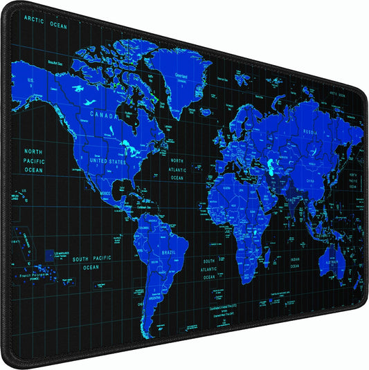 Gaming Mouse Pad, 31.5x15.7 inch Large Extended Computer Keyboard Mouse Mat, Water Resist Non-Slip Mousepad Rubber Base Long XXL Desk Mouse Pad for Work & Gaming, Office & Home, Blue Map