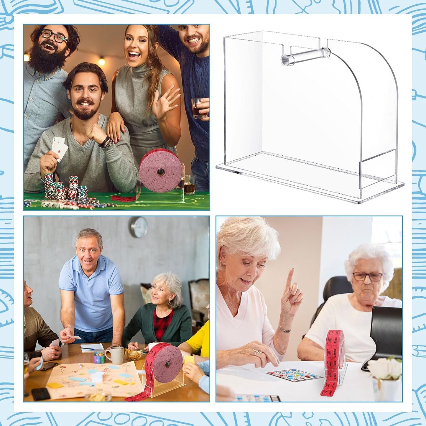 2 Pcs Acrylic Raffle Ticket Dispenser 5.6 x 7.6 x 3.1 Inch Raffle Ticket Holder Stand Dispenser Puller Machine for Single Roll and Double Roll Tickets