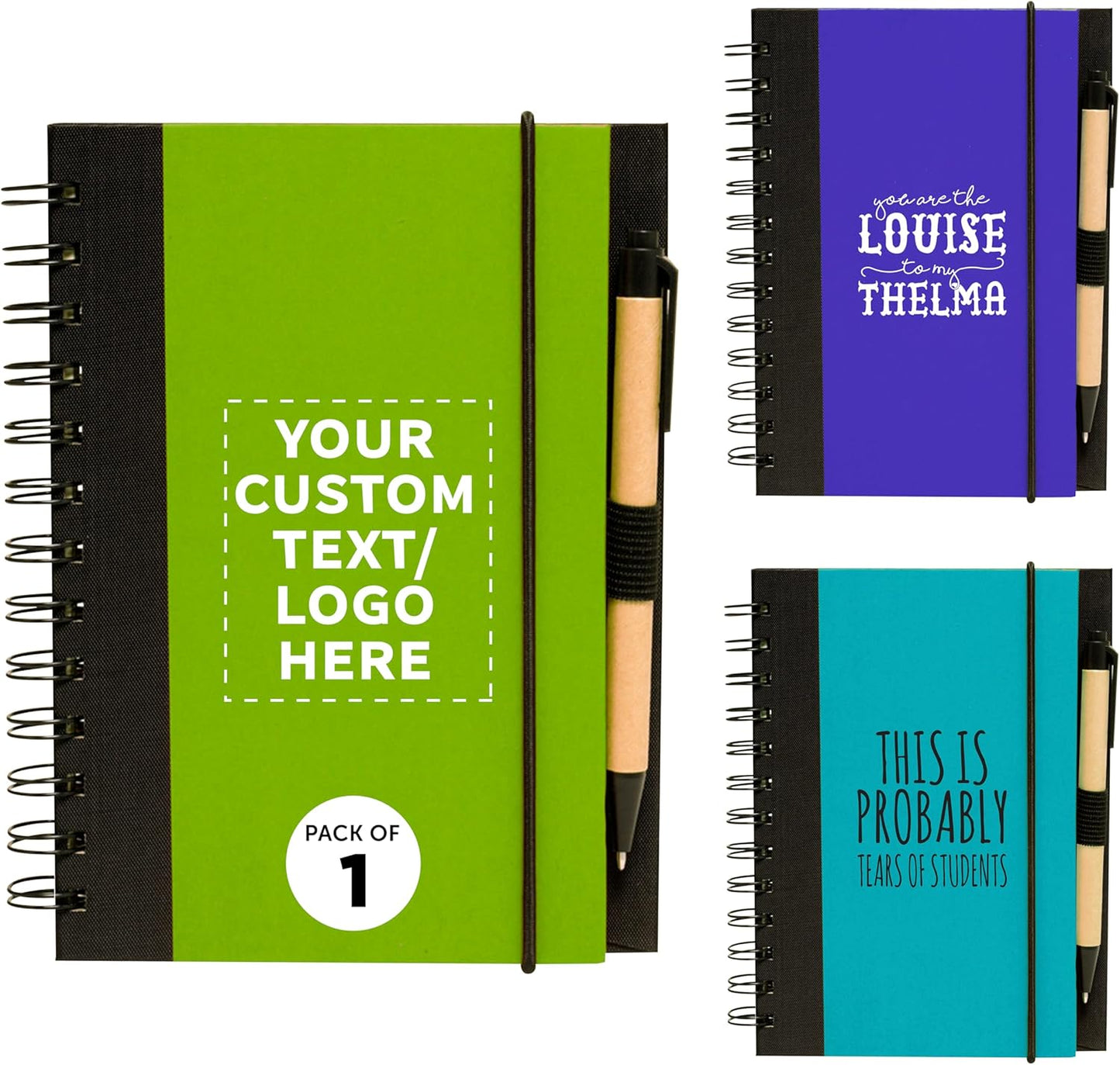 DISCOUNT PROMOS Custom Eco Block Notebooks with Pens Set of 1, Personalized Bulk Pack - Perfect for School, Office, Business, Home - Lime Green