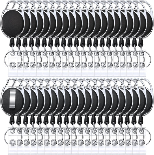 Honoson 40 Pcs Heavy Duty Retractable Badge Reels Batch ID Badge Holder Retractable Clip Bulk Key Holder with Ring for Office Worker Employee, Doctor Nurse Gifts (Black)