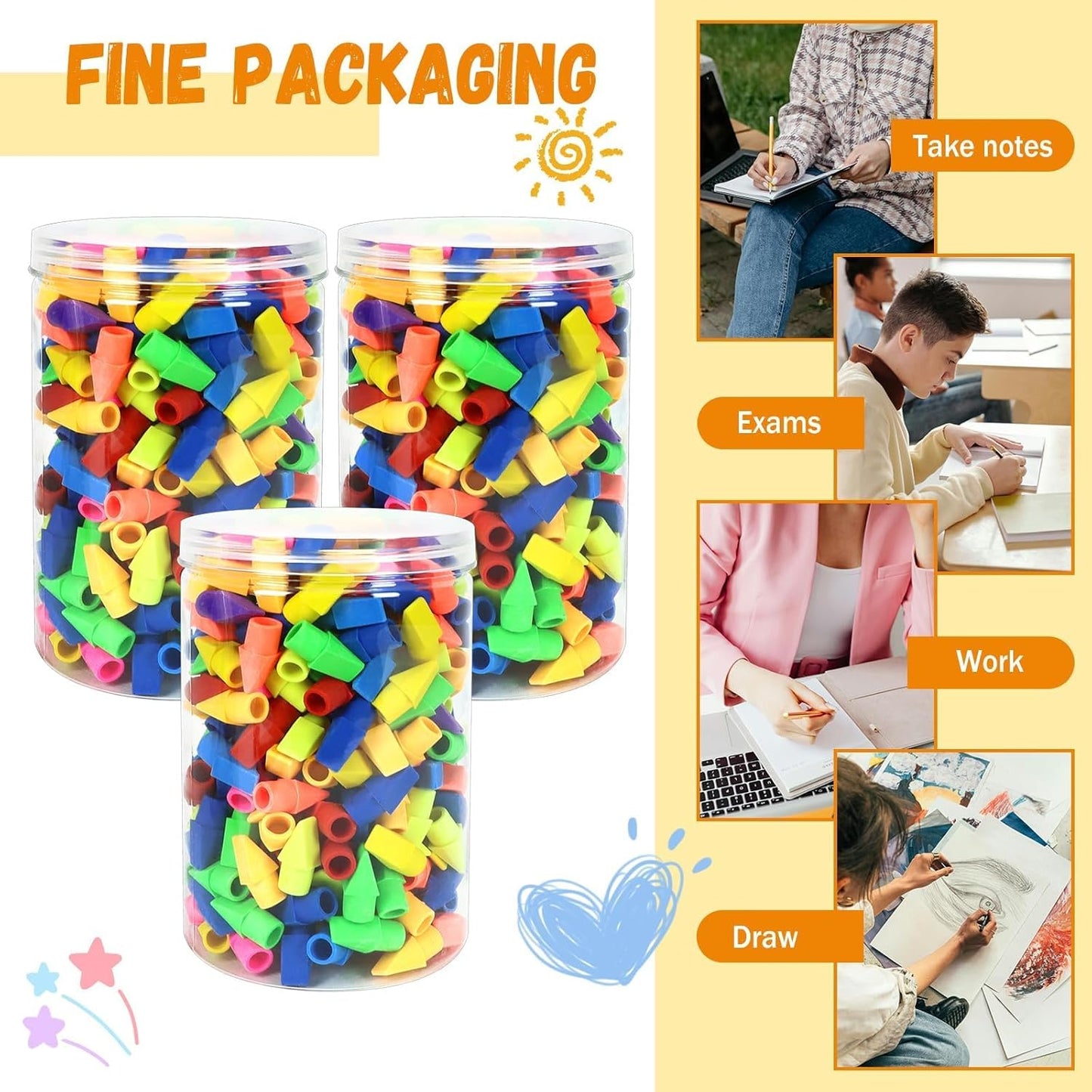 PRALB 1000PCS Pencil Top Eraser Bulk Caps for Pencils,Chisel Shape Erasers Toppers for Party Favors Games Prizes, Pencil Top Erasers Cap for Home School Classroom Office