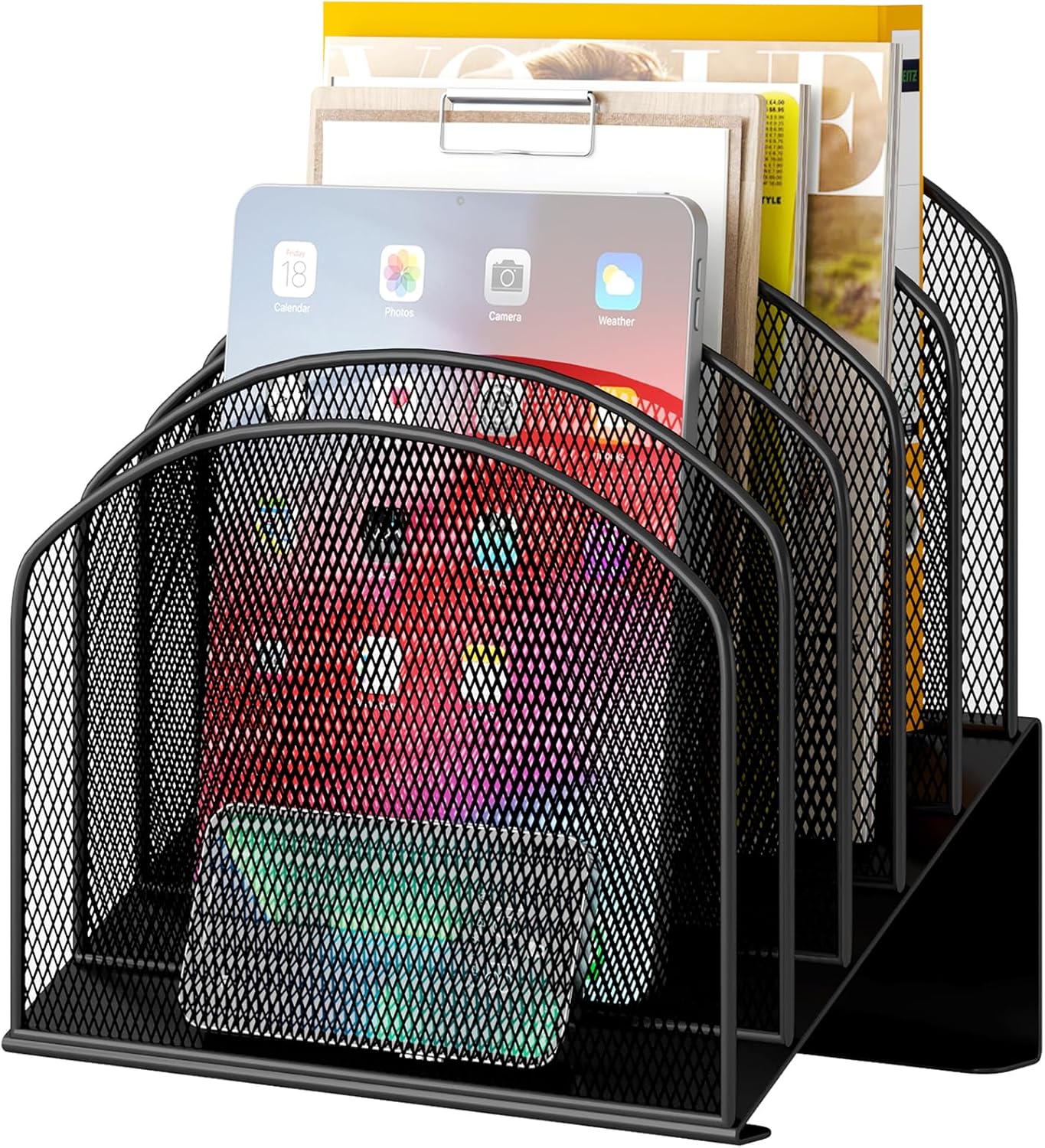 Desk File Organizer, Metal Mesh Vertical Desktop File Folder Holder for Office & School & Home, 1 Pack