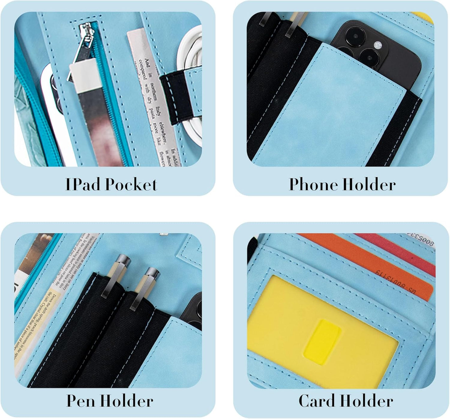 Padfolio with Zipper, Portfolio Binder, Leather Portfolio with Zipper for Men Women, Portfolio Organizer, Padfolio Business Resume A4/Pad, Blue Floral Pattern