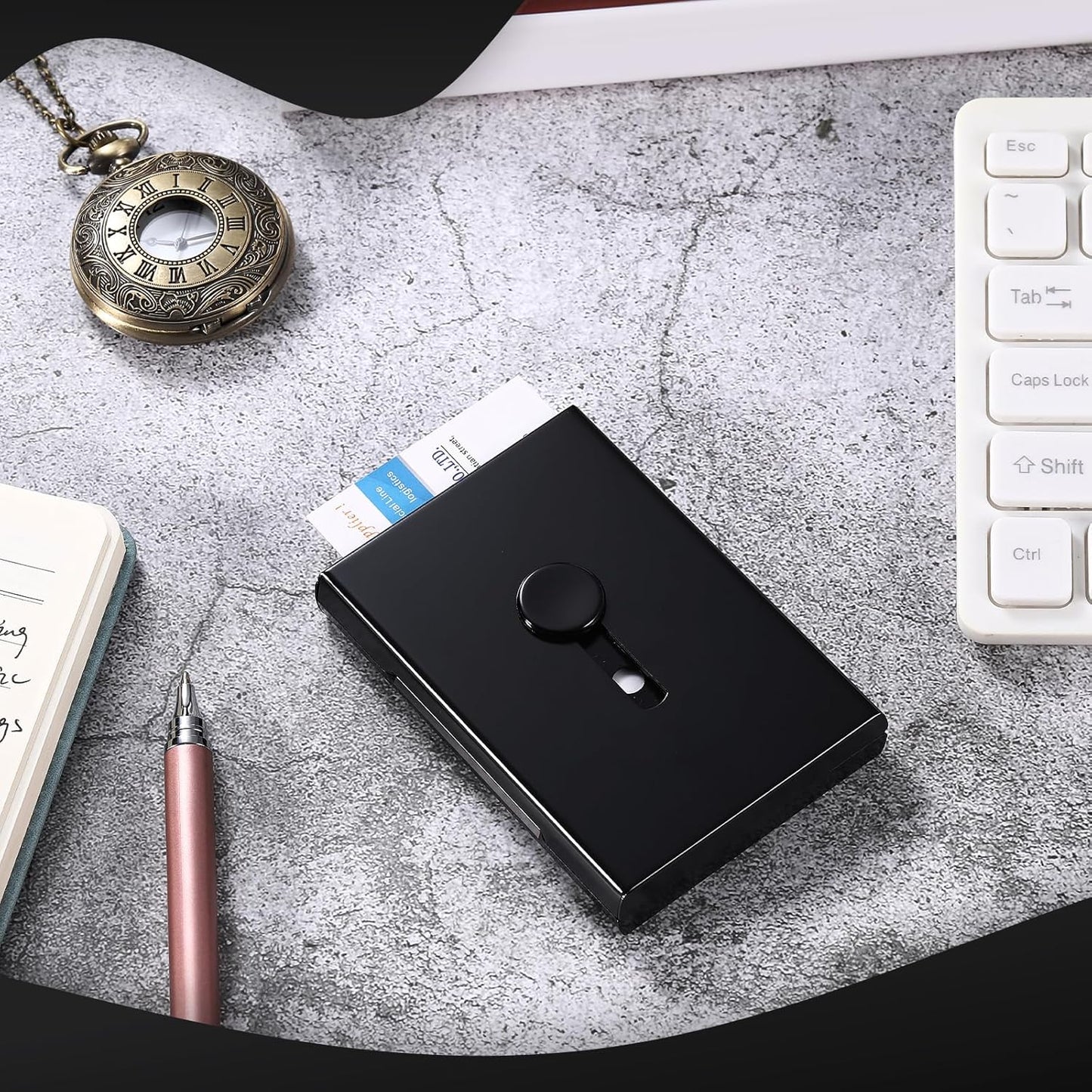 Zonon Large Thumb Drive Business Card Holder Fit 28 Name Credit Aluminum Alloy Slide out Name Card Case Portable Business Holder Wallet Pocket for Men Women(Black)