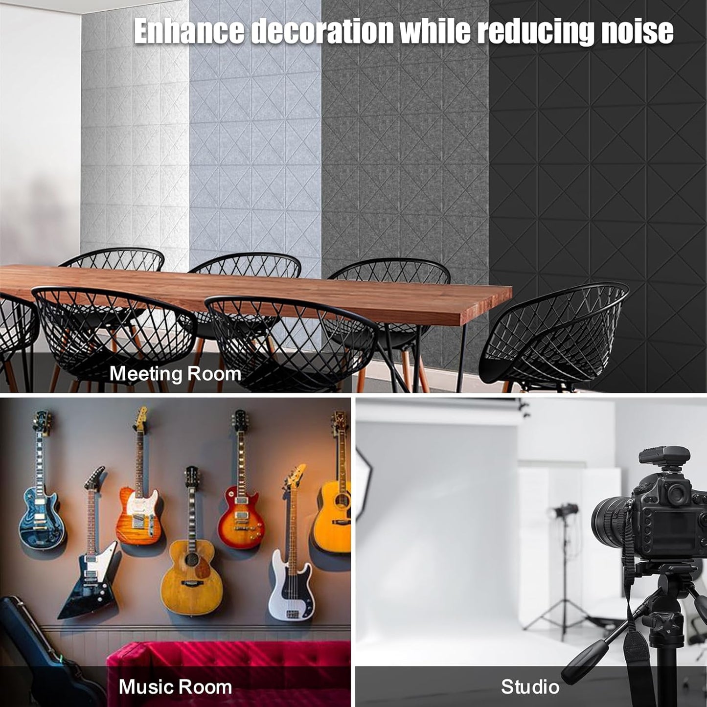 Sonicism 12 Pack X-Lined Acoustic Panels with Self-Adhesive, 12"X 12"X 0.4" Sound Proof Foam Panels, Decorative Soundproof Wall Panels, Sound Absorbing Tile for Home & Offices, Smoky Gray