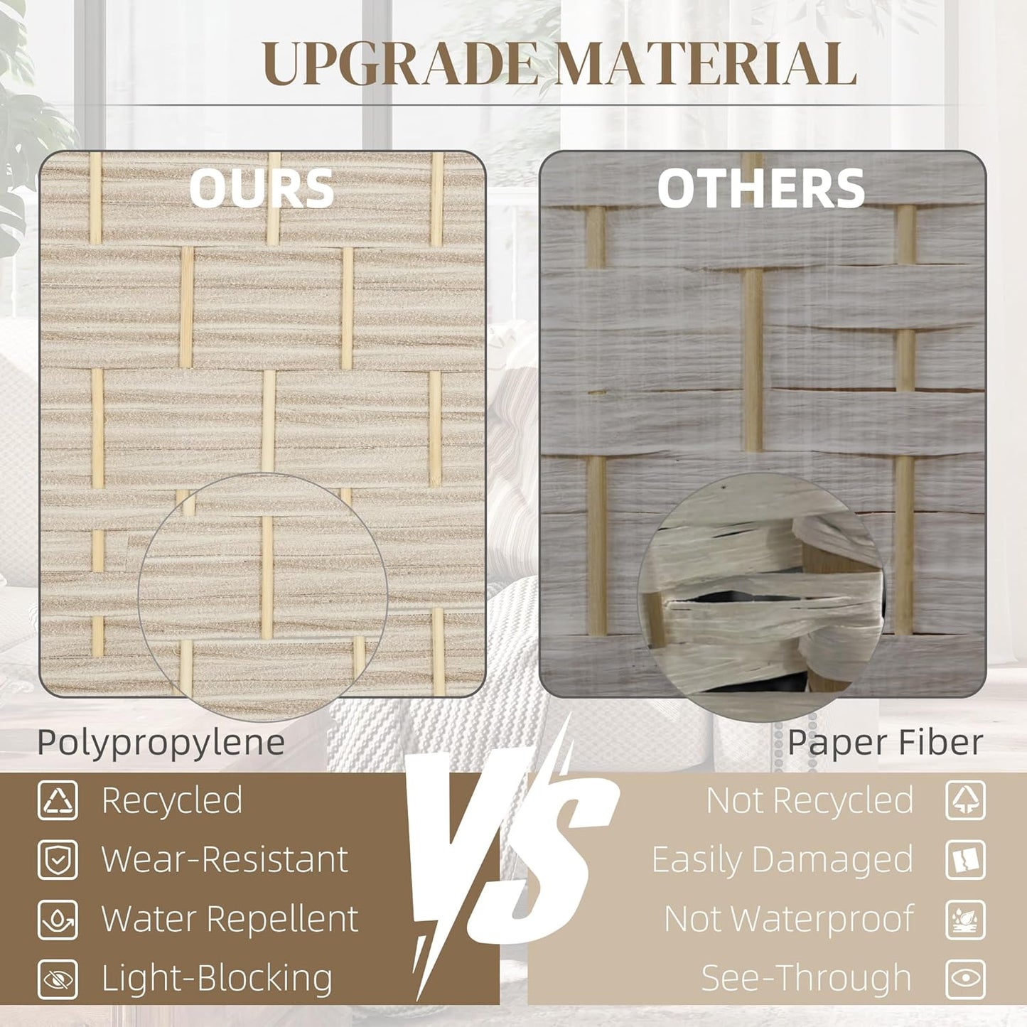 HOMCOM 3 Panel Room Divider, 6' Tall Folding Privacy Screen, Hand-Woven Freestanding Wall Partition for Home Office, Bedroom, Washed Oak