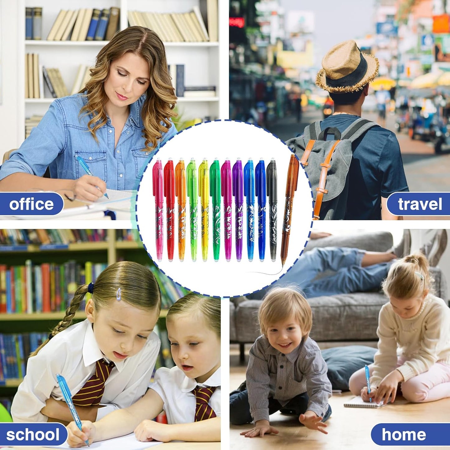 Erasable Gel Pens Multicolor – 12 Pack Smooth Writing Colorful Erasable Pens 0.5mm Fine Tip Quick-Dry Gel Ink Clean Erasing Erasable Marker Pens for Kids Students Adults School