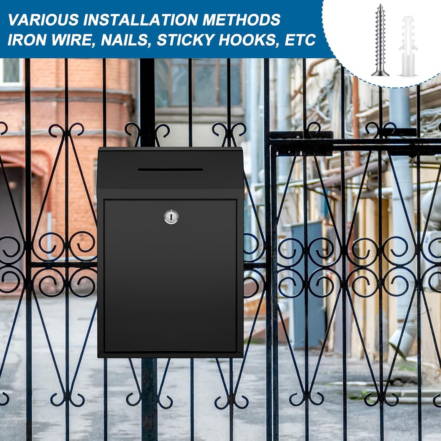 Metal Donation Cash Box Collection Safe Suggestion Box with Lock Wall Mounted Mailbox Delivery Ballot Container for Home Office Outdoor Door