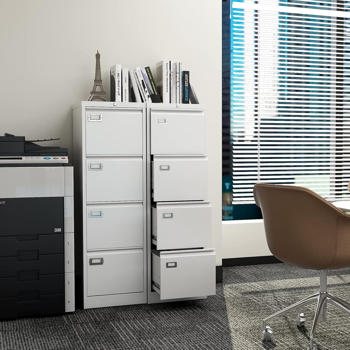 4 Drawer File Cabinet with Lock Metal Vertical File Storage Cabinet Office Home Steel Vertical File Cabinet for A4 Legal/Letter Size Narrow File Cabinet Locked,Assembly Required