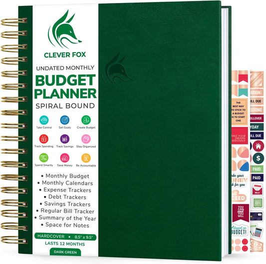 Clever Fox Budget Planner – Coiled Finance Book, Monthly Financial Journal, Budgeting Organizer & Expense Tracker Notebook, 8.5x9.5″ (Dark Green)