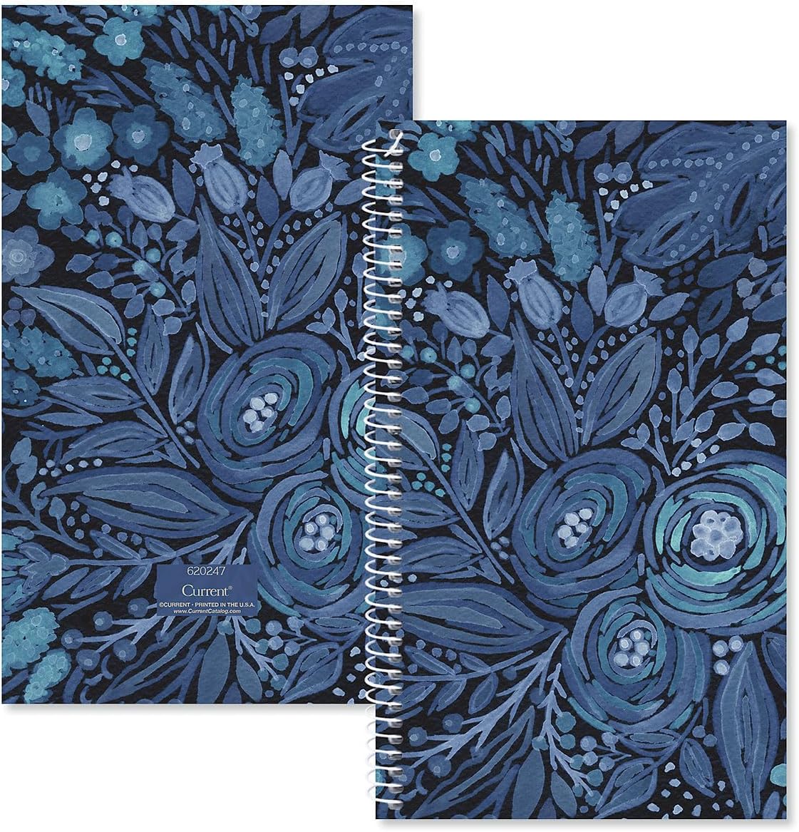 Navy Blossoms Password and PIN Keeper - 94 Pages; 5 Inch x 8-1/2 inch, Softcover Spiral-Bound Website Login Organizer