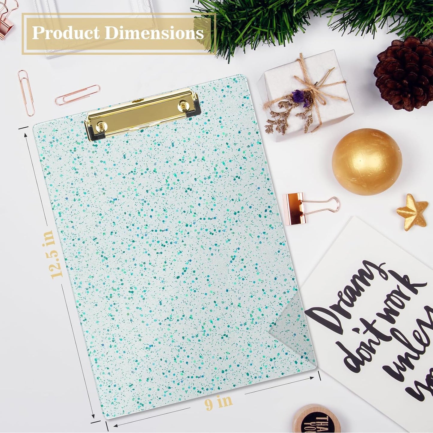 Hongri Plastic Acrylic Glitter Clipboard, 8.5x11" Stardard Letter A4 Size Clipboards for Classroom, Taecher, Women.Cute Confetti Clip Board, Office Supplies, School Supplies.