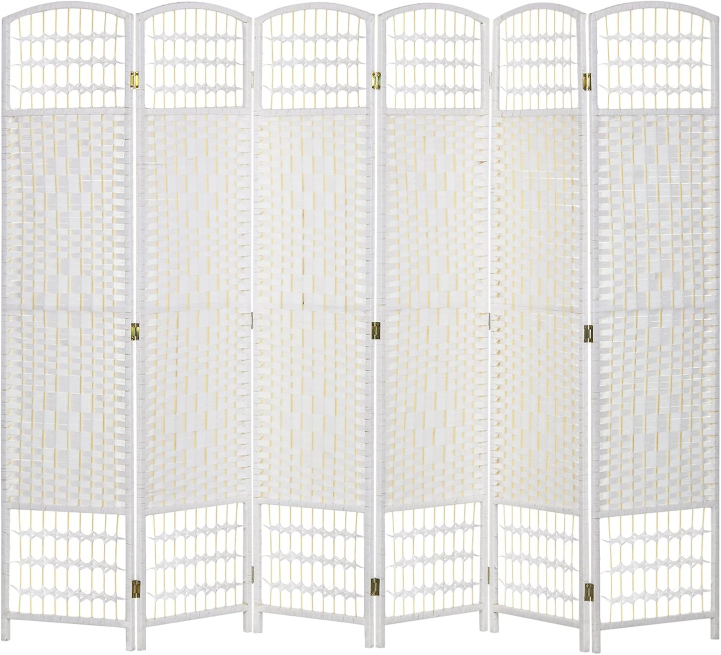 HOMCOM 6 Panel Room Divider, Folding Privacy Screen, 5.6' Room Separator, Wave Fiber Freestanding Partition Wall Divider, White