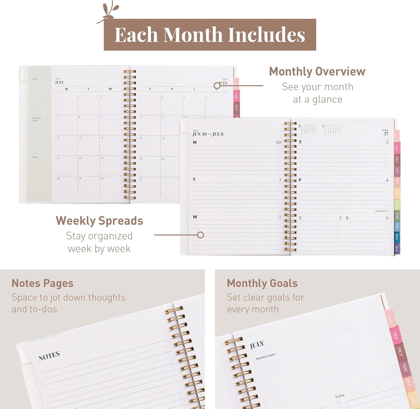 Rileys Academic Planner 2025-2026, Daily, Weekly & Monthly Planner, July 2025 - June 2026, Student Notes Pages, Twin-Wire Binding, Weekly Agenda for School & Work (8.5 x 11-Inches, Green)