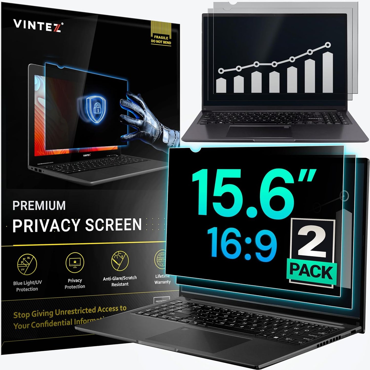 VINTEZ [2 Pack] 15.6 Inch 16:9 Privacy Screen for Computer Monitor and Laptop - Anti Glare Protector Film Blue Light Filter Eye Protection - Computer Screen Privacy Shield