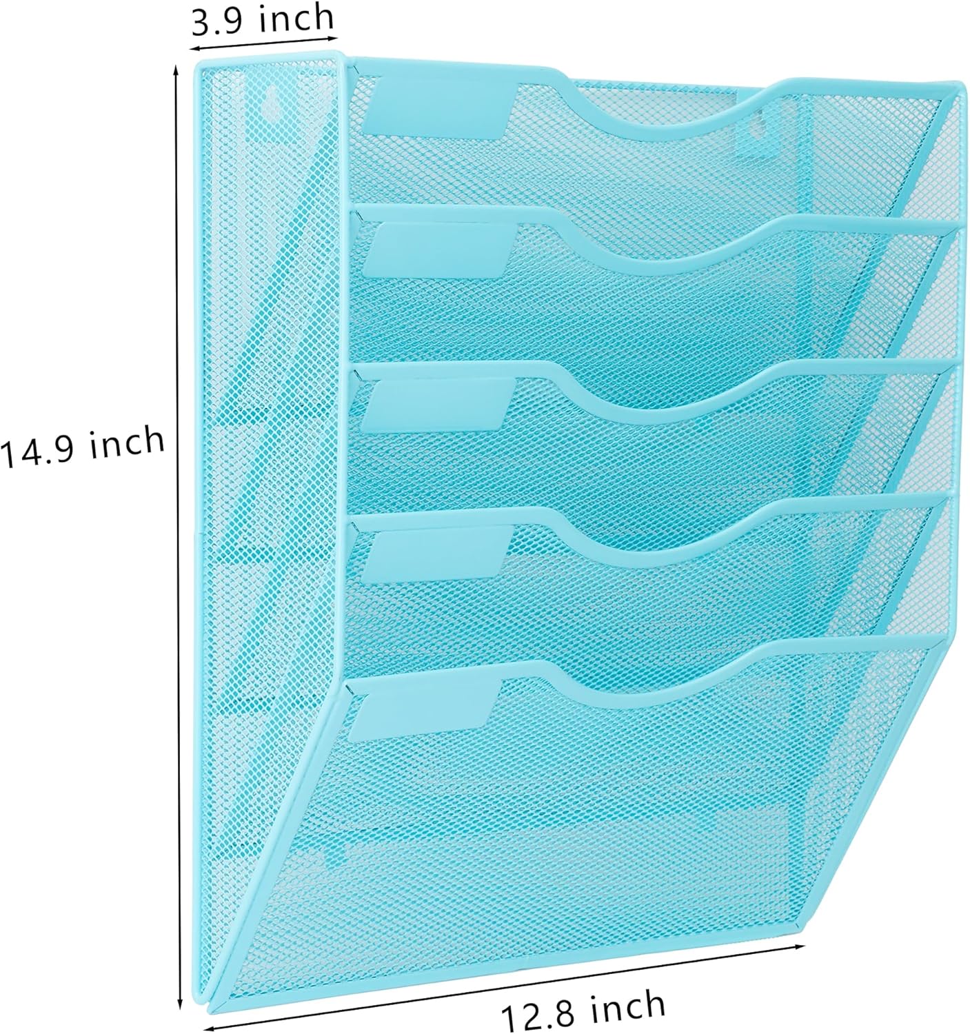 EASEPRES 5 Pocket Mesh Hanging Wall File Organizer, Wall Mounted Mail Paper Document Folder Holder, Clipboard Storage Organization Magazine Rack with Nametag Label for Office Home School, Blue