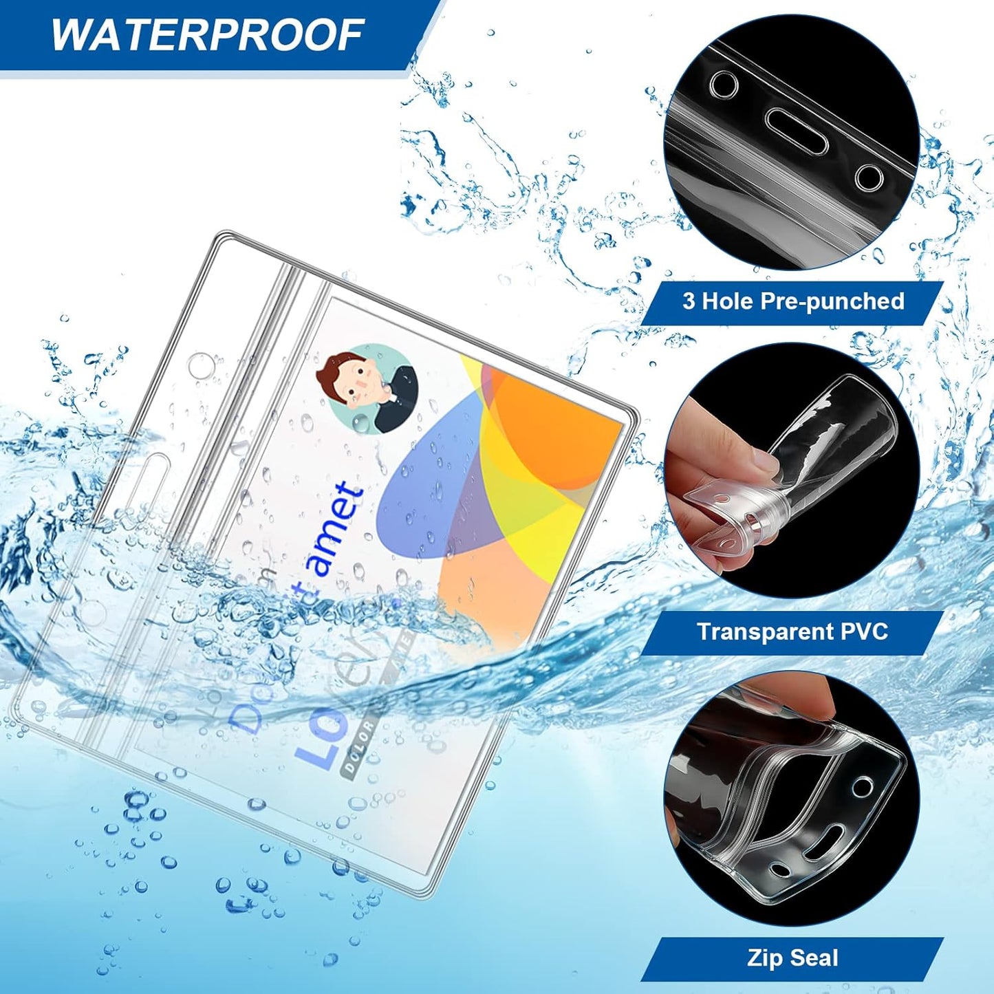 100Pcs Lanyards for Id Badges and 100 Pcs Clear Plastic Horizontal Name Badge ID Card Holders, Flat Neck Lanyards with Clip Waterproof Resealable Name Tag Badge ID Card Holders, Black