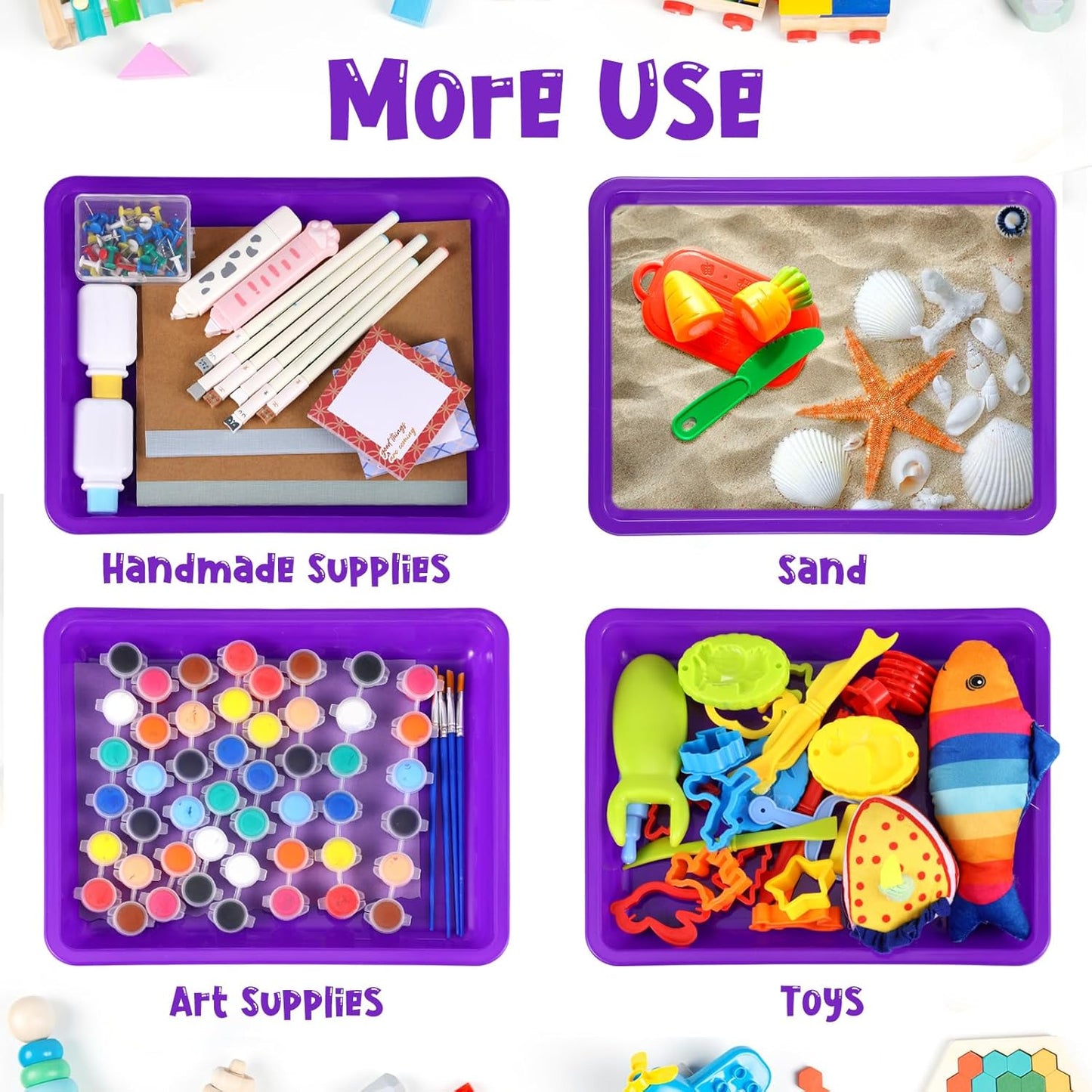 Maitys 24 Pcs Plastic Art Trays 11 x 8.7 x 1 Inch Activity Craft Tray Organizer Serving Tray Stackable Storage Sand Trays for School Painting Beads Crafts DIY Projects(Purple)