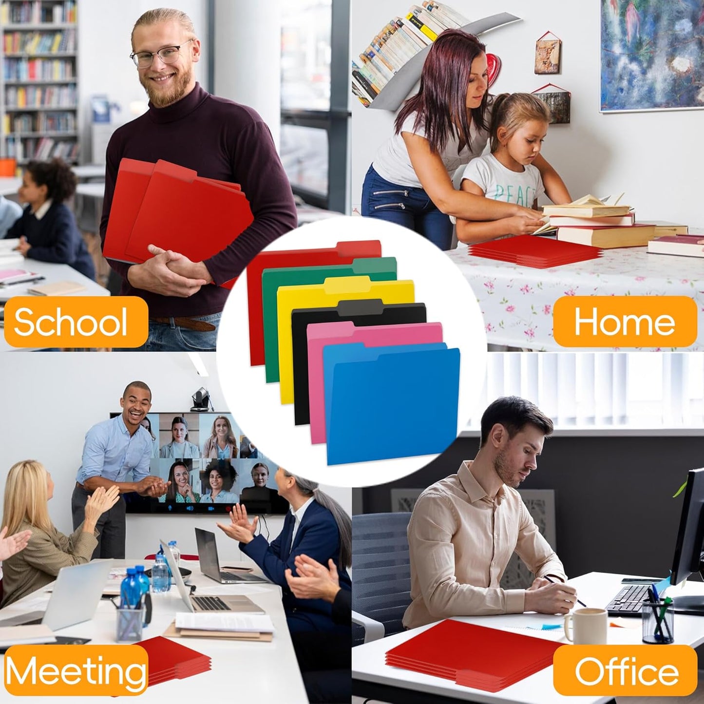 100 Packs Red File Folder,1/3-Cut Tabs,File Folders Letter Size,8.5x11 File Folders for Office,School and Home,Organizer Documents