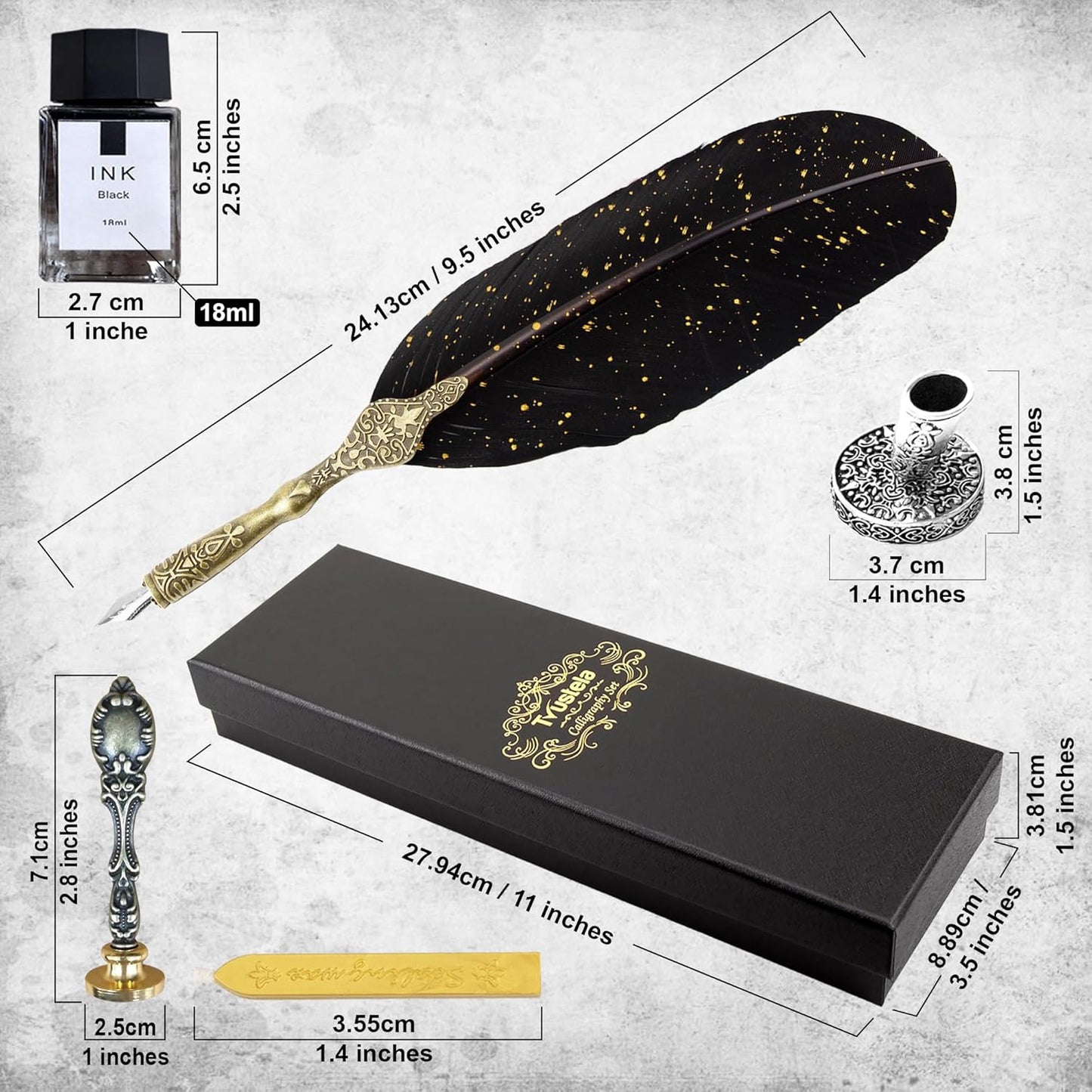 Calligraphy Pen Set - Feather Quill And Ink Set For Beginners (BlackFeather)