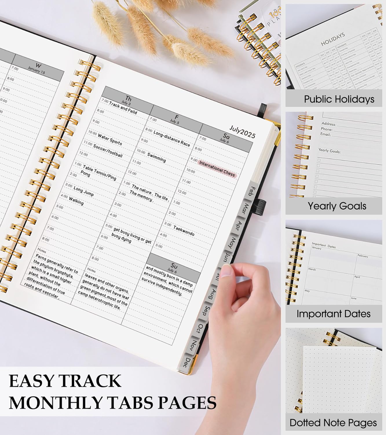 Academic Planner 2025-2026, Weekly and Monthly Calendar Planner from July 2025 - June 2026, 8.5" x 11" Hardcover Leather Hourly Appointment Book with Tabs, Spiral Daily Planners for College School Teacher Student, Black