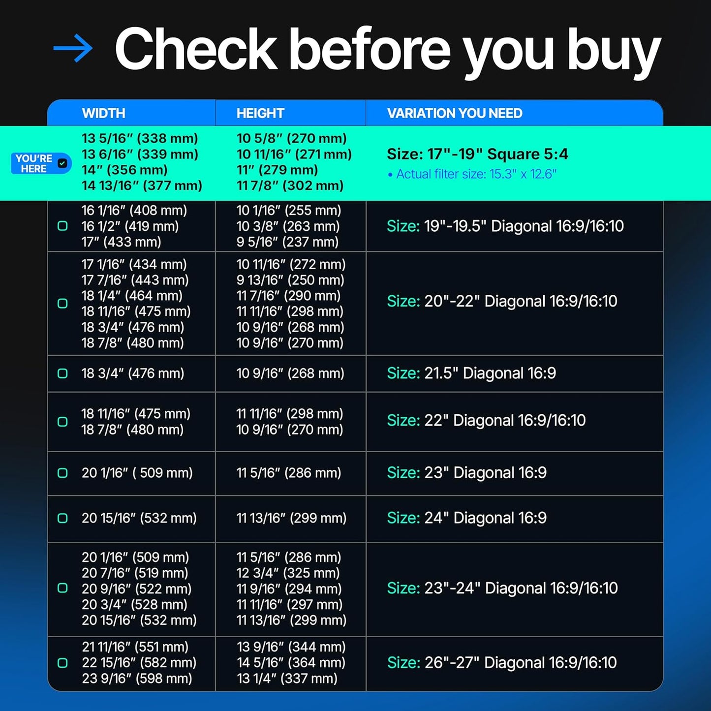 Universal Acrylic 17, 17.1, 18.1, 19 Inch Computer Privacy Screen Filter for Square Computer Monitors - 5:4 Aspect Ratio - 15.3" x 12.6" (390 x 320mm) - Monitor Frame Hanging Type