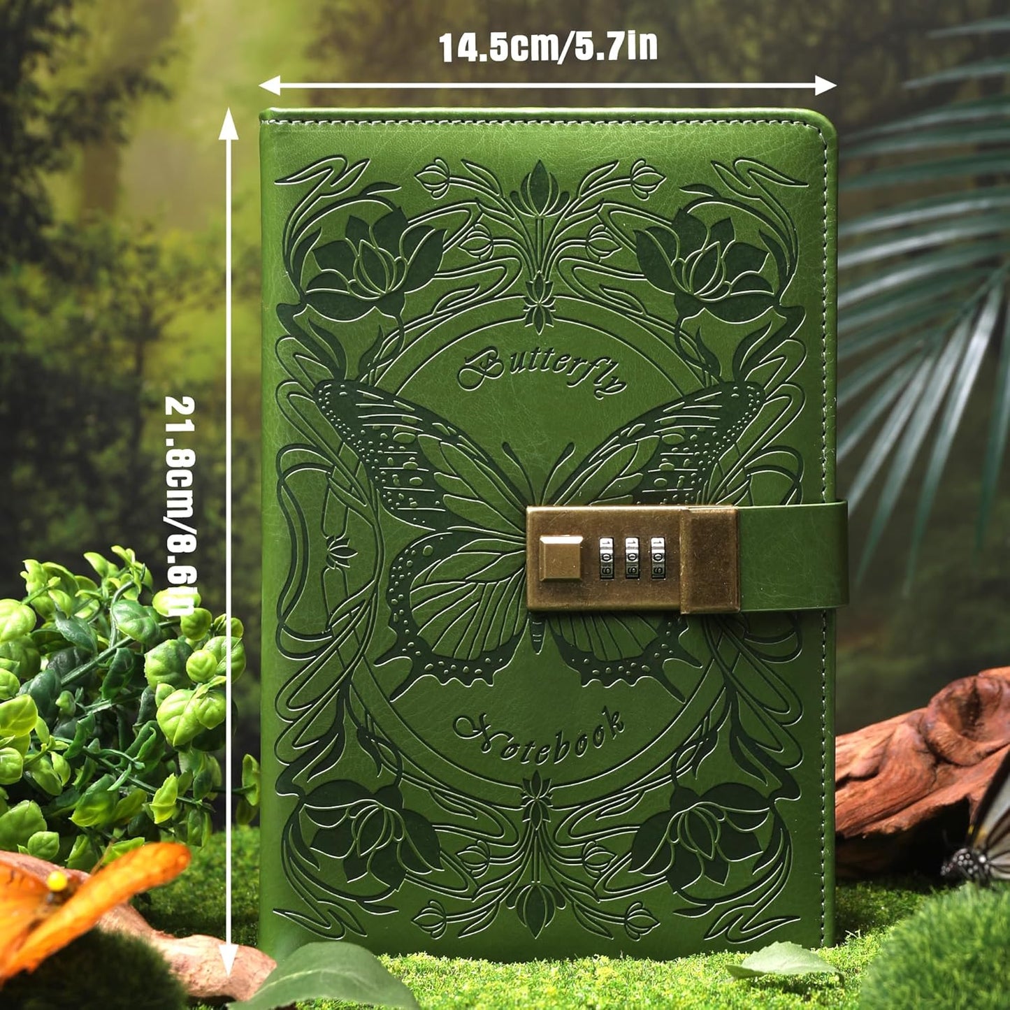 TIEFOSSI Diary with Lock for Women Girls, Lined Locked Journal, Butterfly Journal Notebook with Pen and Bookmark, A5 Refillable Locking Journals for Writing, 224 Numbered Pages