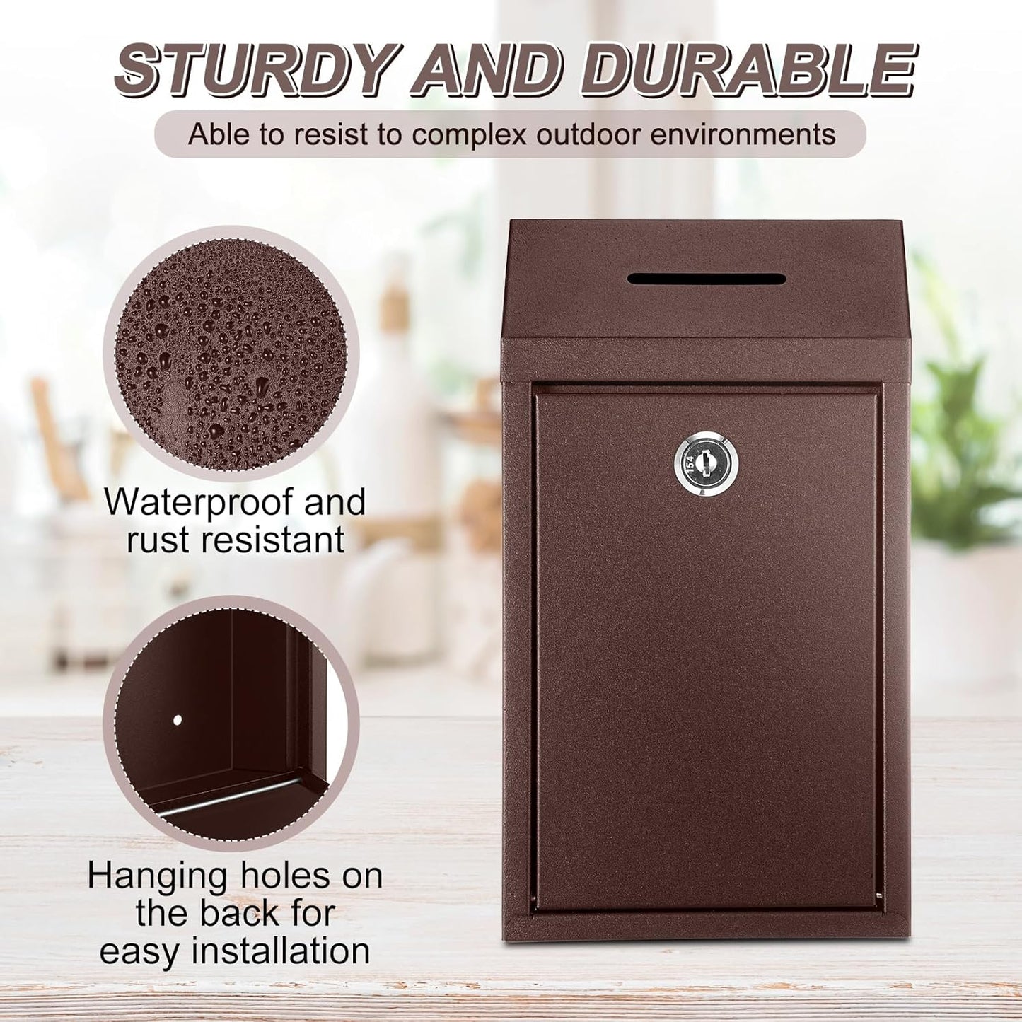 Metal Donation Cash Box Collection Safe Suggestion Box with Lock Wall Mounted Mailbox Delivery Ballot Container for Home Office Outdoor Door