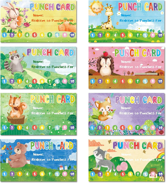 Fumete 400 Pcs Punch Cards for Classroom Reward Cards Behavior Incentive Loyalty Awards for Kids Students Teachers School Business, 8 Styles, 3.5 x 2 in(10 Cute Animal Punches Style)