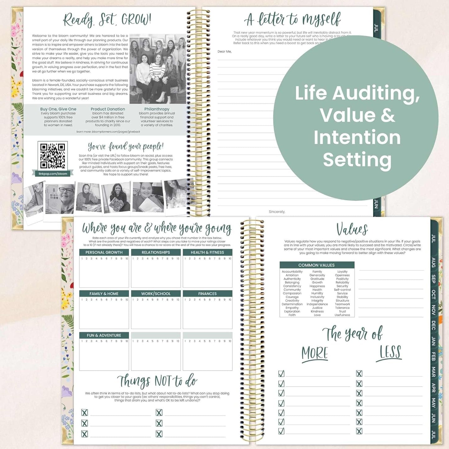 bloom daily planners 2025-2026 Hardcover Academic Year Goal & Vision Planner (July 2025 - July 2026) - Monthly & Weekly Calendar Agenda Organizer - 7.5" x 9" - Garden Party, Beige