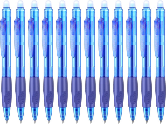 Aozora Erasable Pens Click Fine Point 0.7 mm Retractable Erasable Gel Pens for Completing Sudoku and Crossword Puzzles 12 Pack (Blue)