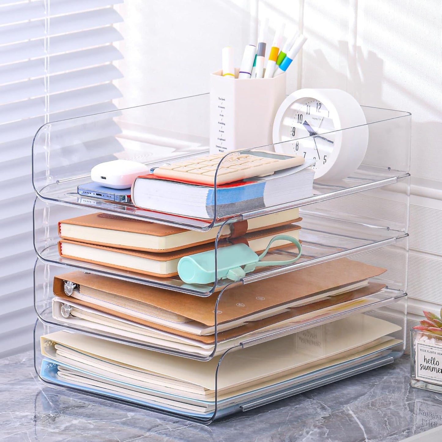 2 Pack Stackable Paper Tray, Acrylic File Organizer for Desk, Office Organizer and Storage for Desk Accessories, Notes, Books, File Paper, Document