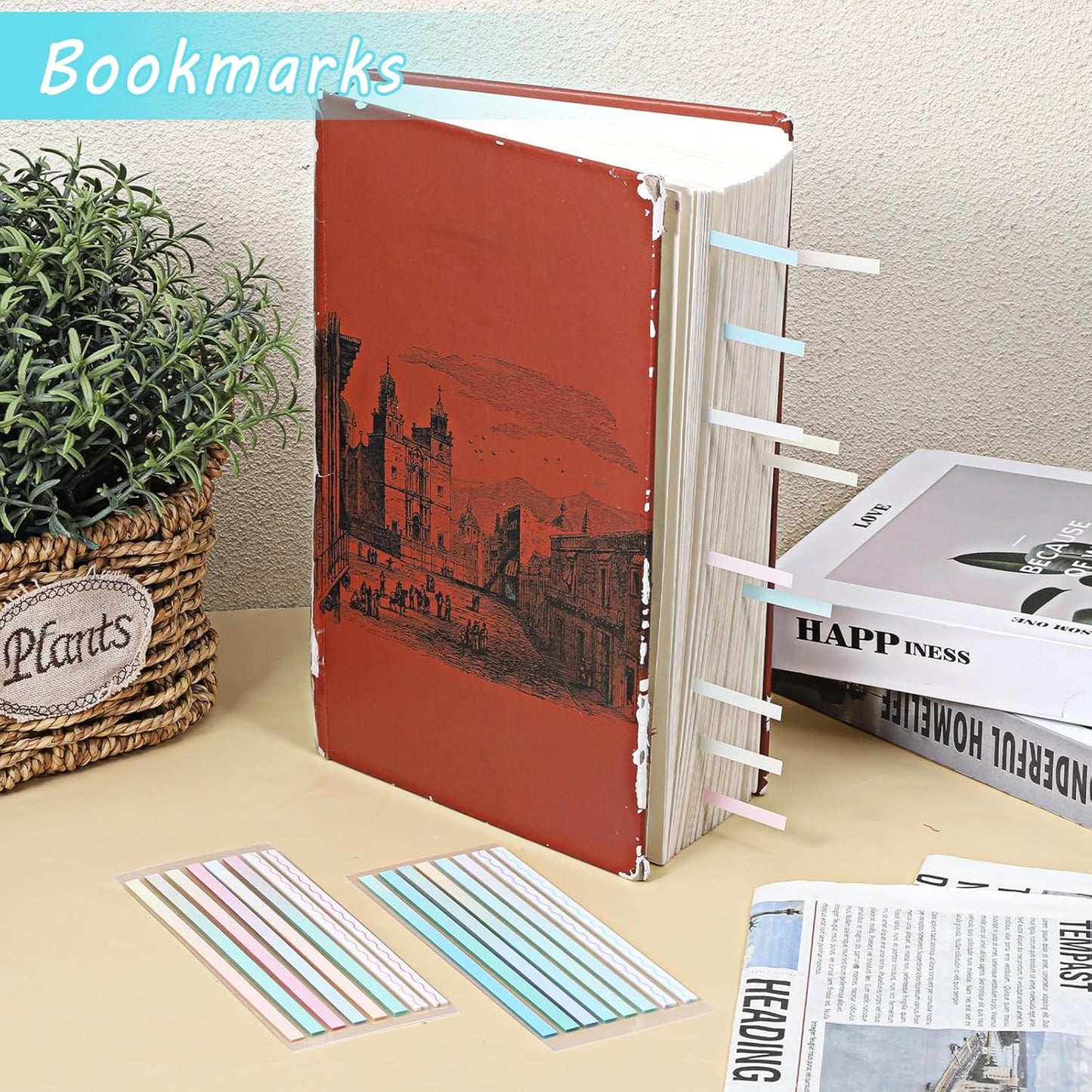 Transparent Highlighter Strips for Reading, Sticky Long Tabs 6 Sheet 960 Pcs Highlighter Tape Translucent Sticky Tabs Reusable Gradient Removable Tapes Tab for Long Page Notes Annotating Books