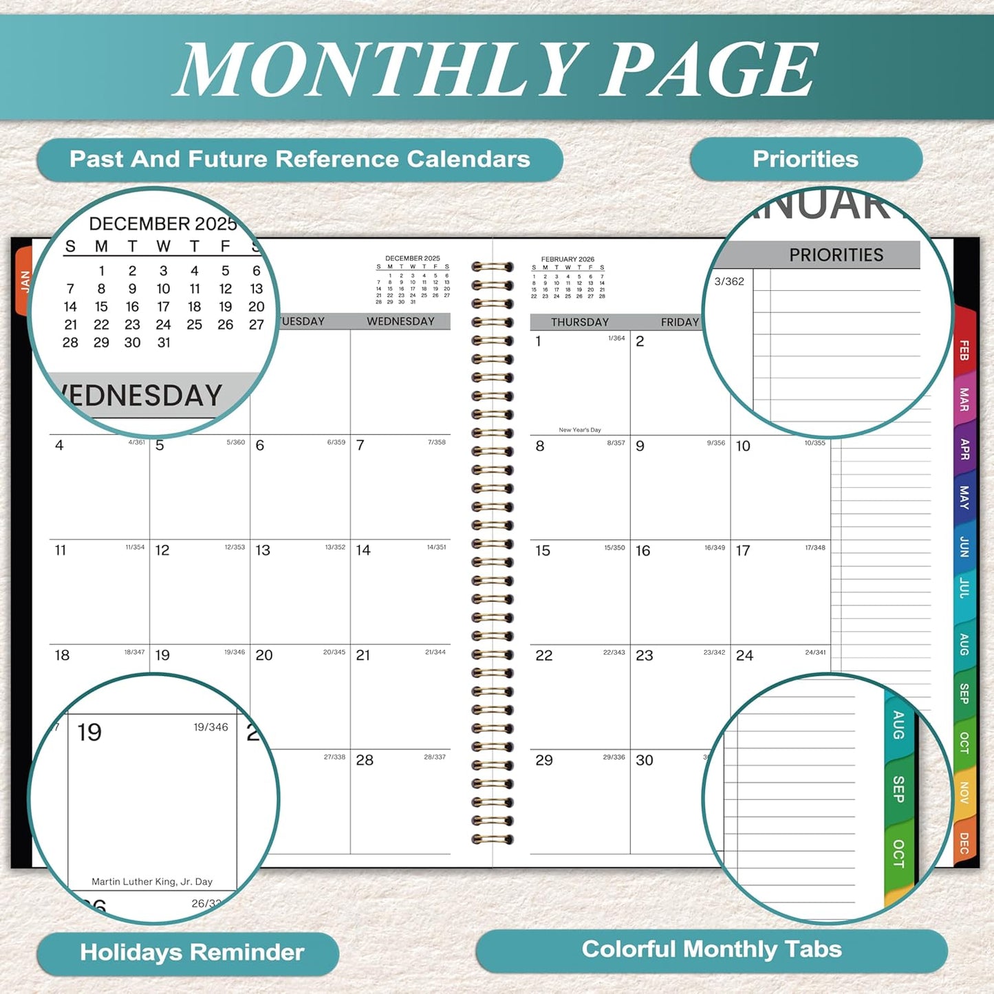 2026 Appointment Book - 2026 Planner, January 2026 - December 2026, 9" x 11", 2026 Daily Hourly Planner, Half Hour (30 Mins) Interval, Colorful Monthly Tabs, Lay-Flat, Inner Pocket