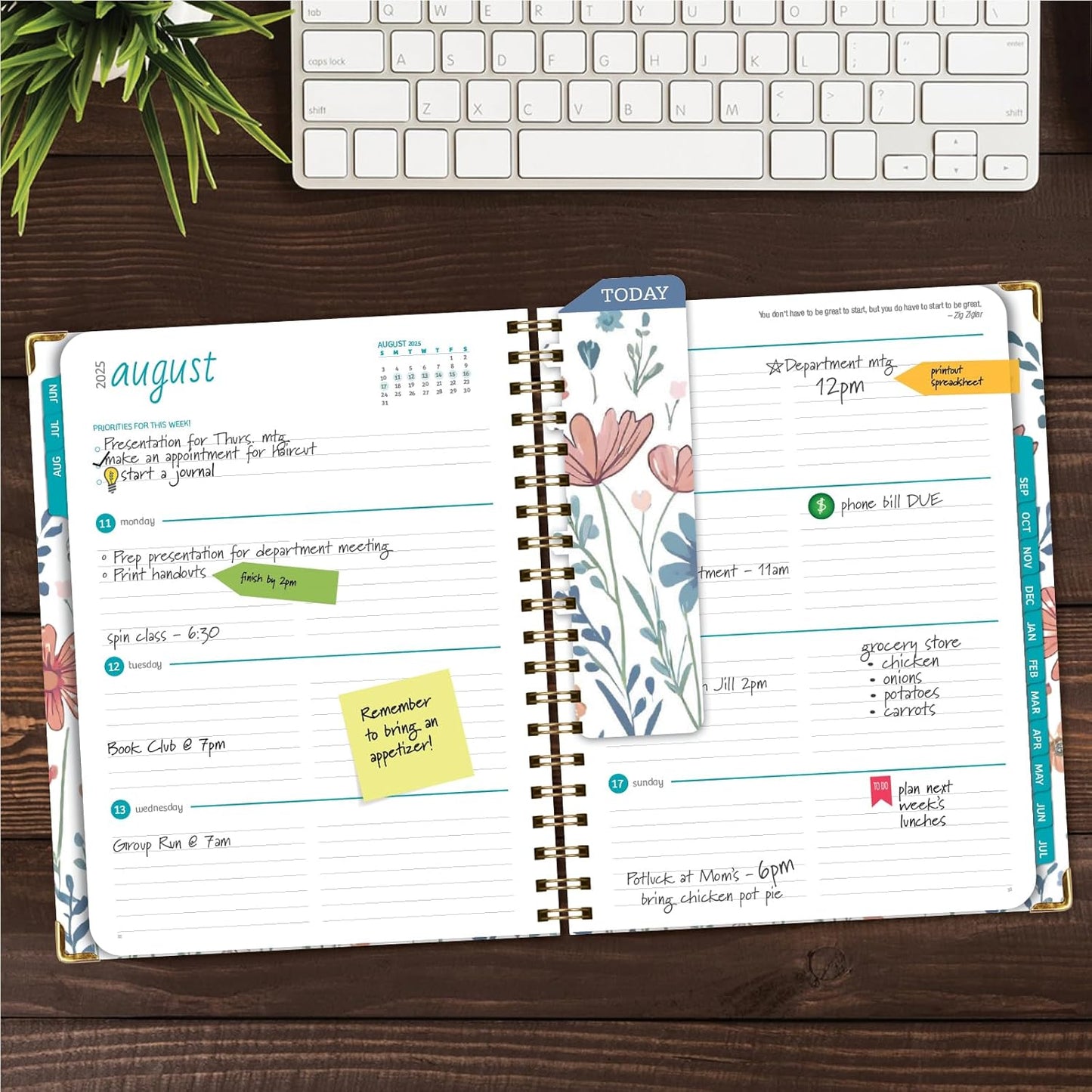 HARDCOVER Academic Year 2025-2026 Planner: (June 2025 Through July 2026) 8.5"x11" Daily Weekly Monthly Planner Yearly Agenda. Bookmark, Pocket Folder and Sticky Note Set (Colorful Botanicals)