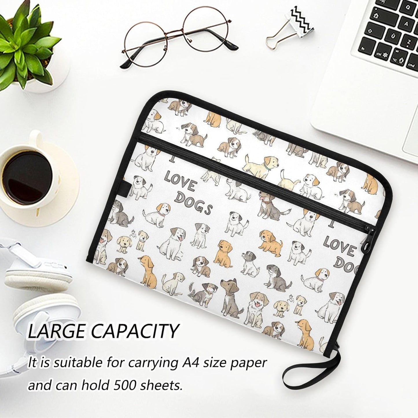 Gredecor Adorable Dogs and Bone Expanding File Folder 13 Pockets Puppy Aniamals Expandable Filing Folders Accordion Document Files Organizer for A4 Letter Size Paper