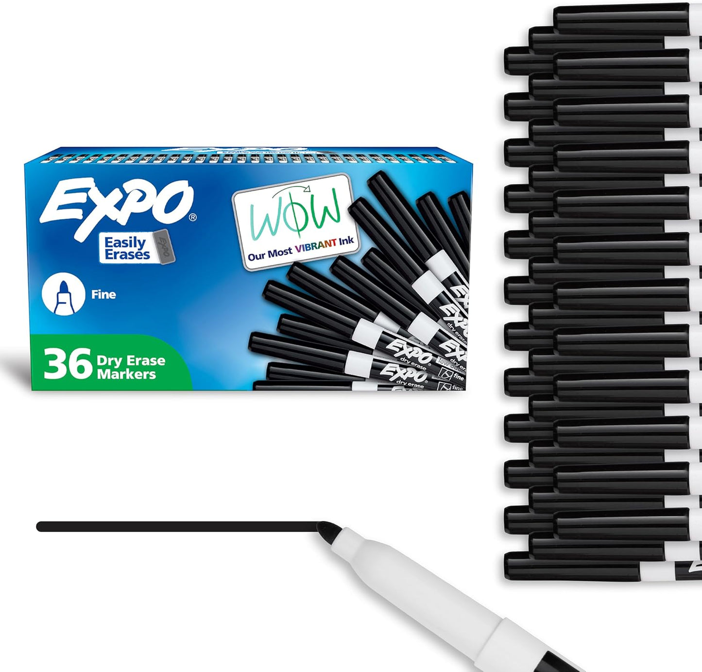 EXPO Low Odor Dry Erase Markers, Fine Tip, Black, (Pack of 6, 216 Count Total)