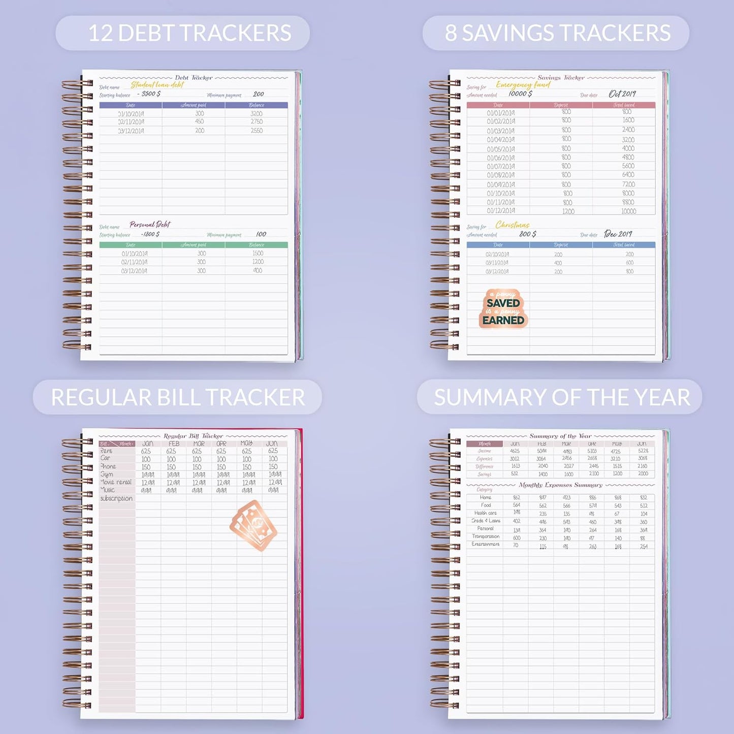 GoGirl Budget Planner & Monthly Bill Organizer – Monthly Financial Book with Pockets. Expense Tracker Notebook Journal, Large (Periwinkle)