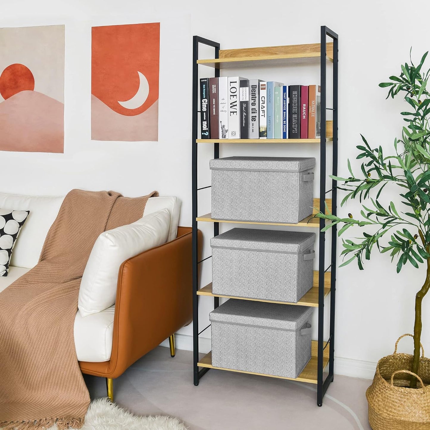 GRANNY SAYS Fabric Boxes with Lids, Storage Bins with Handles, Shelf Bins for Organizing, Extra Large Storage Boxes for Linens Clothes, Decorative Storage Containers, Gray, 3-Pack