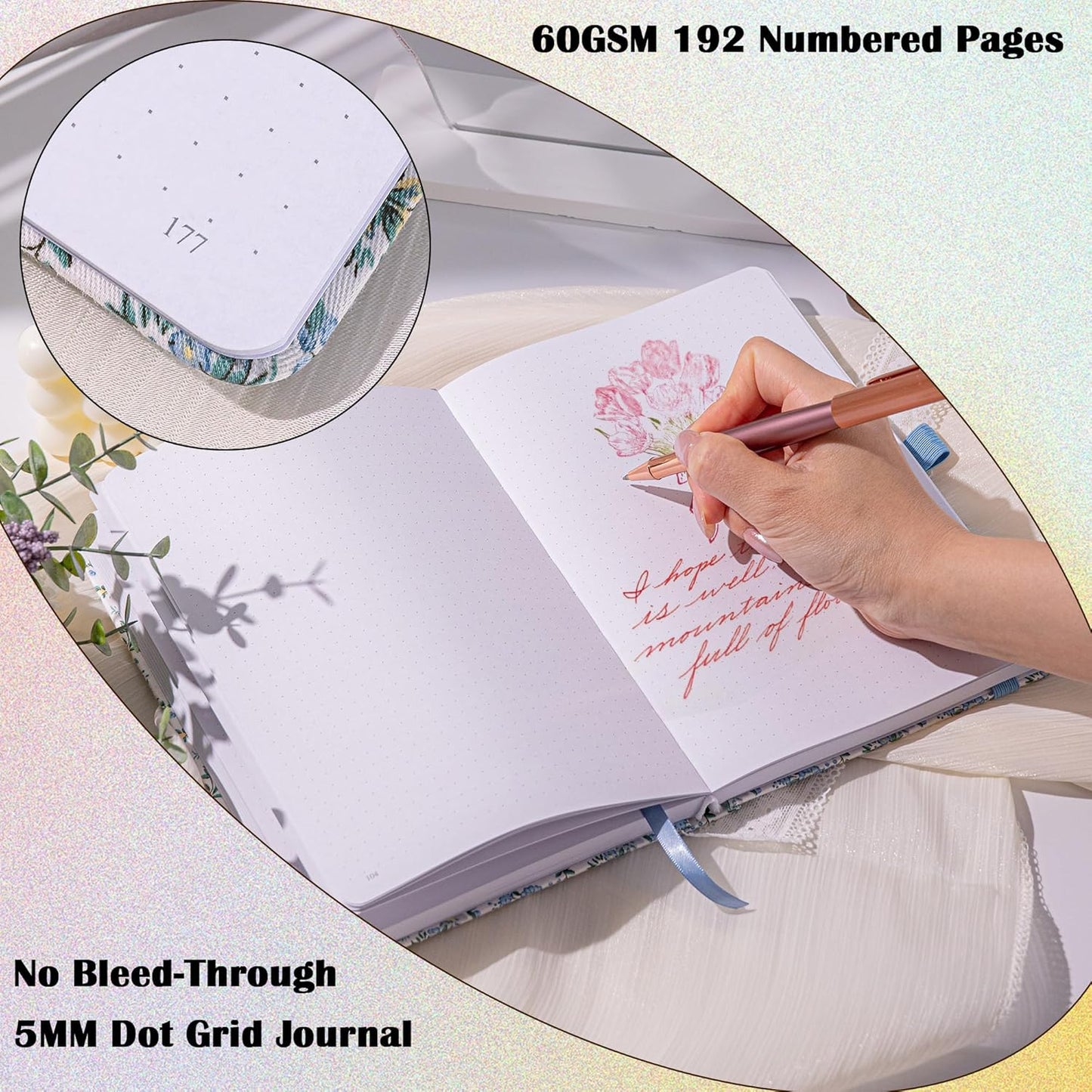 TIEFOSSI Dotted Journal Notebook for Women, A5 Dotted Grid Notebook for Writing, 190 Pages Thick Paper, Travel Daily Journal, for Work Home School, Note Taking, Business, 8.4 X 5.8 In