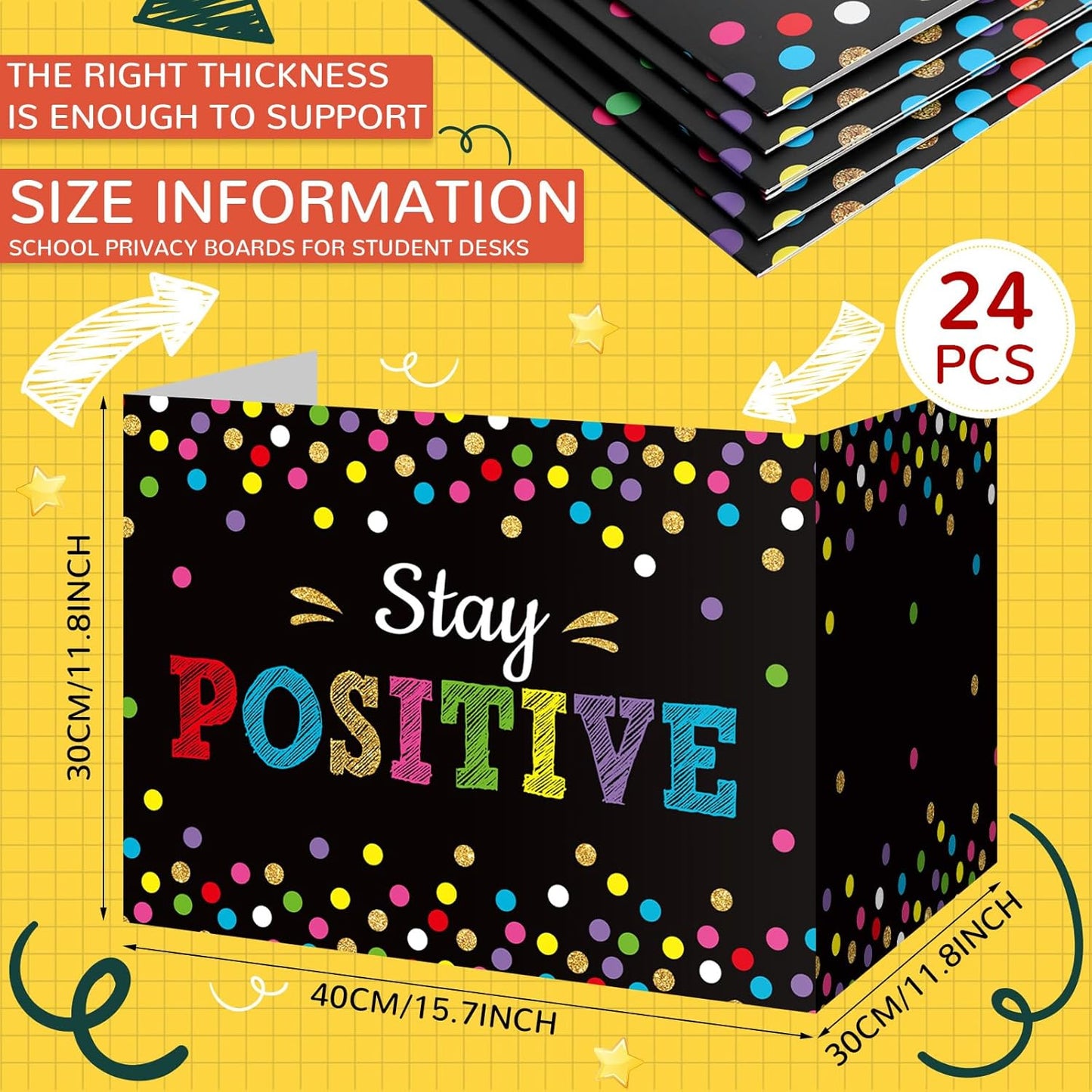 Honoson 24 Pcs Bulk Inspirational Privacy Folders for Students Cardboard Test Privacy Boards Motivational Words Desk Dividers Shield for Classroom School Study Supplies, 6 Styles(Motivational)
